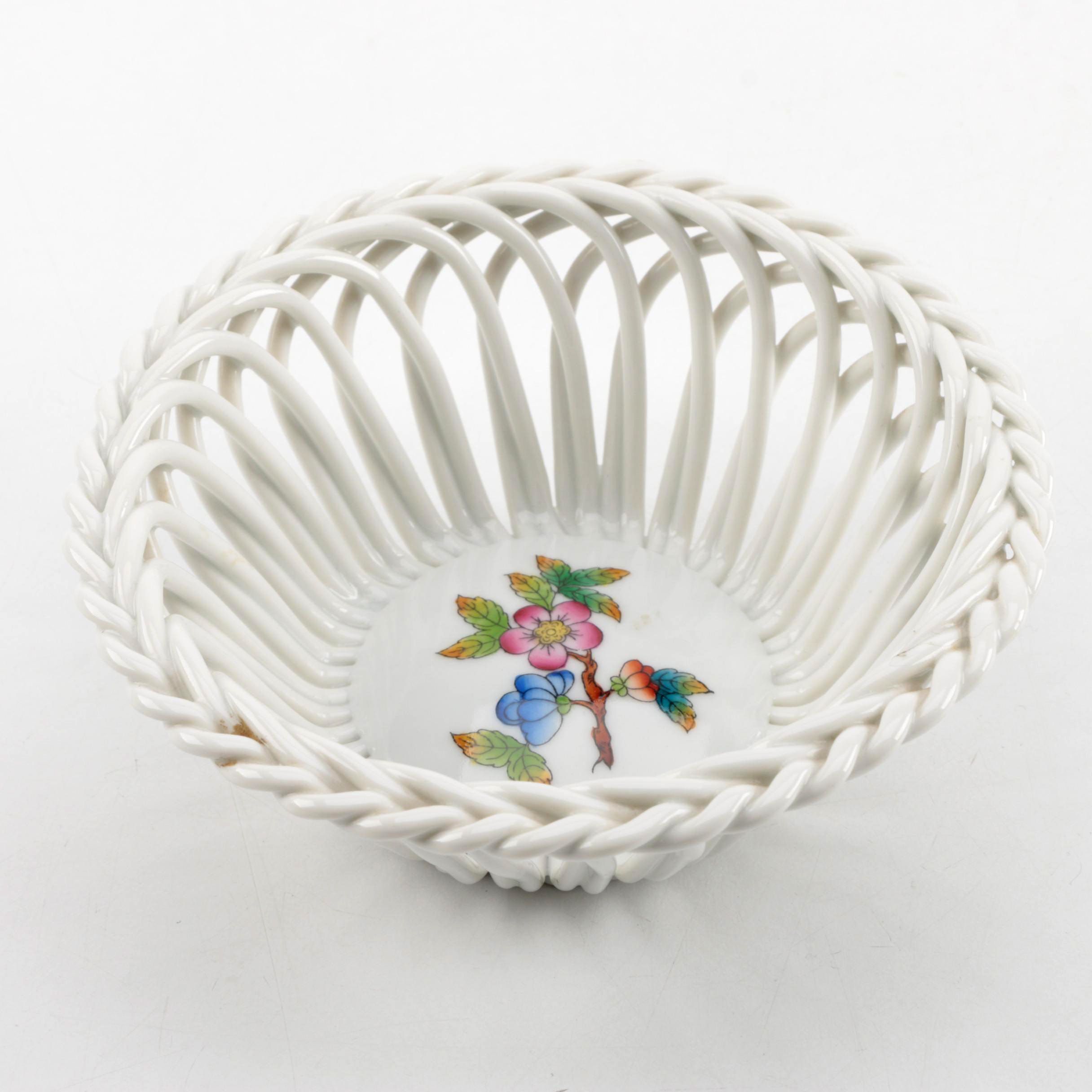 Herend Hungary Porcelain "Queen Victoria" Open Weave Basket