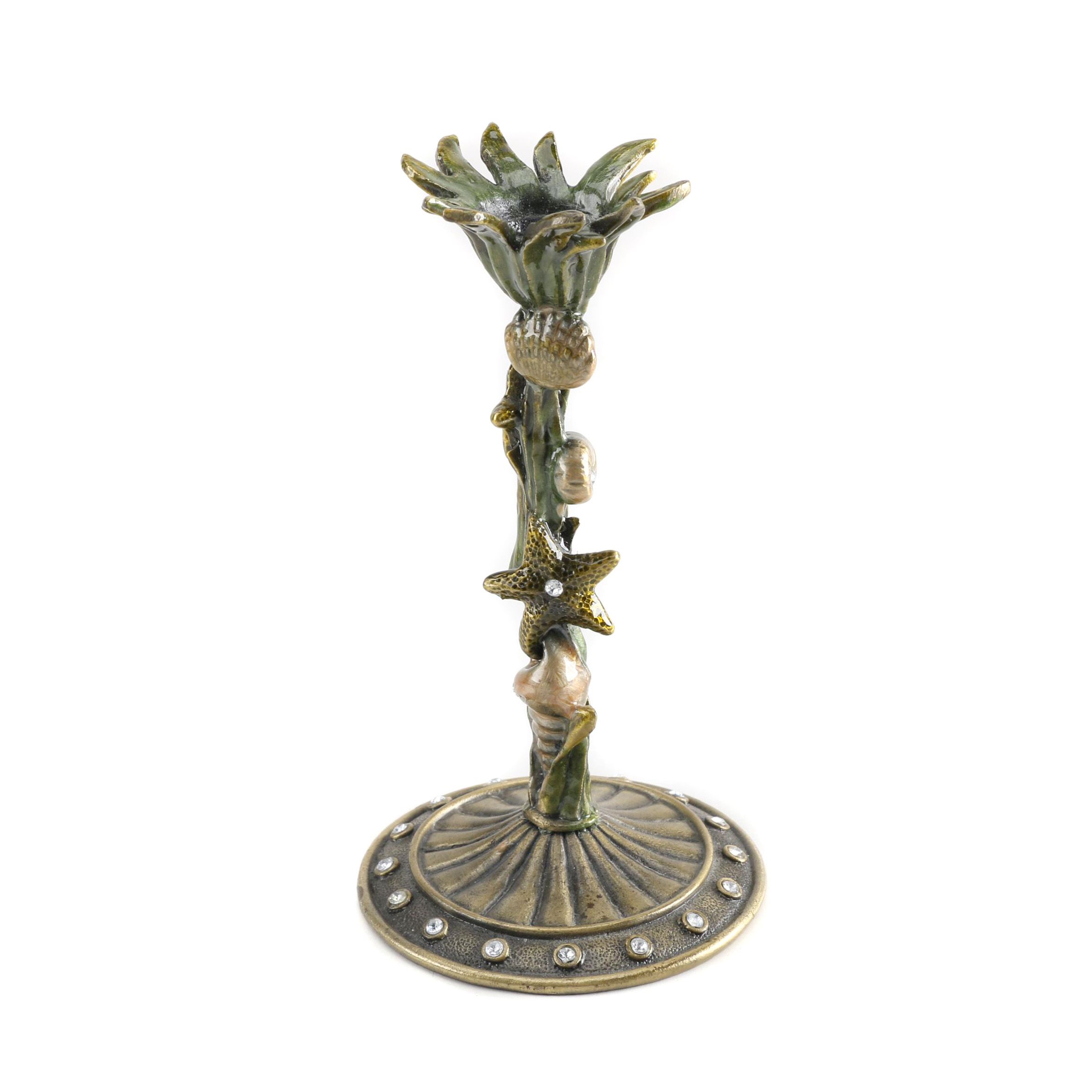 Shell Themed Metal and Enamel Candle Holder