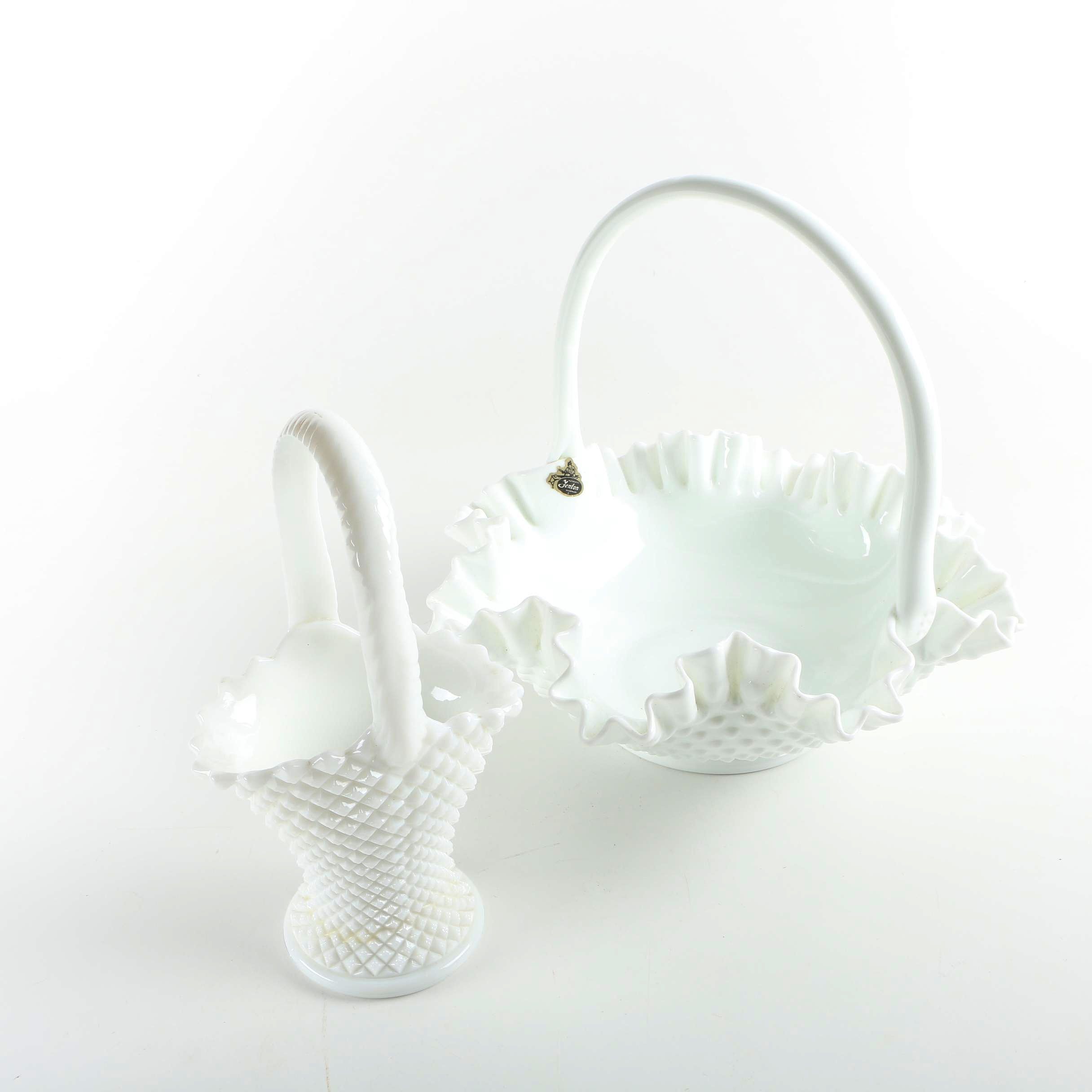 Vintage Milk Glass Brides Baskets Featuring Fenton