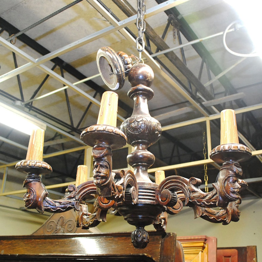 Vintage French Style Oak Chandelier