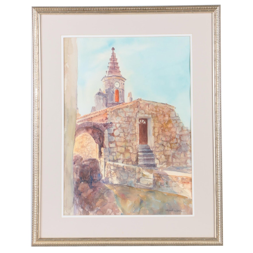 Virginia R. Smith Watercolor Painting of a Stone Building