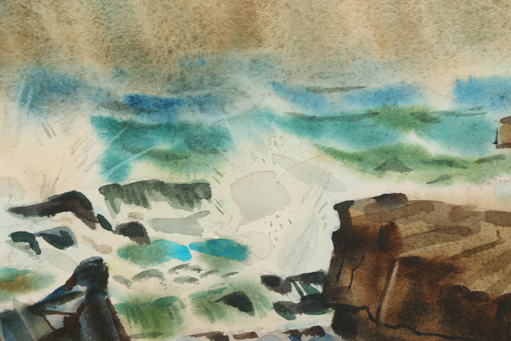 Carl Zimmerman Watercolor Painting  "Crushing Waves"