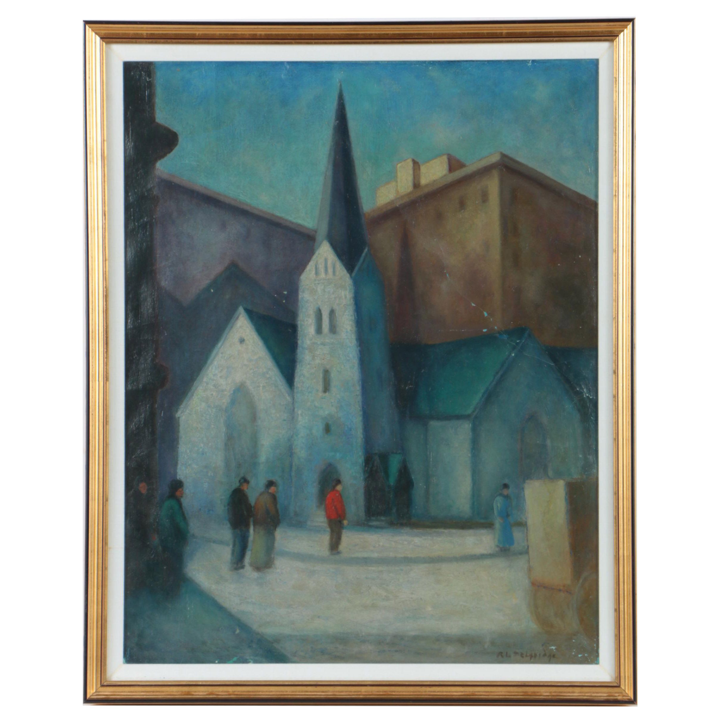 Reynolds Selfridge Oil Painting on Canvas of Steeple Scene