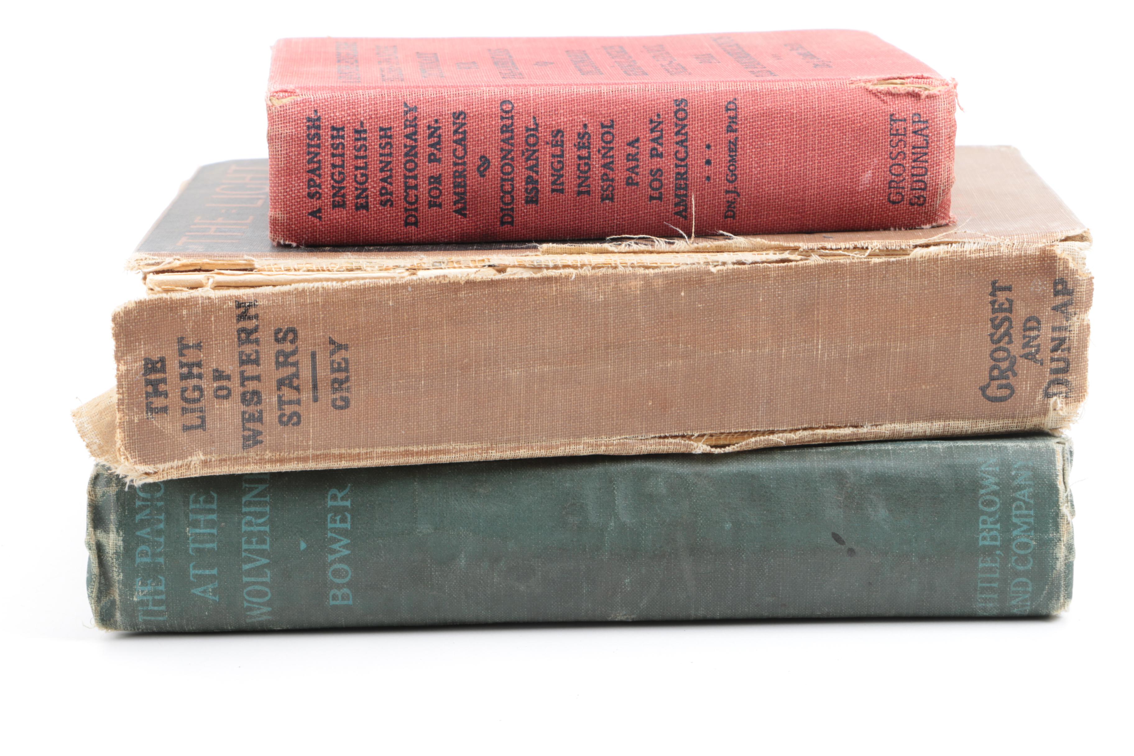 Antique Western Novels and Vintage Spanish-English Dictionary