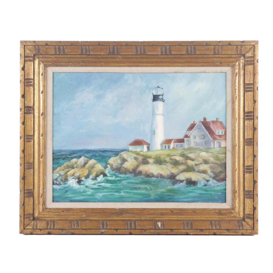 Oil Painting on Canvas Board of a Light House