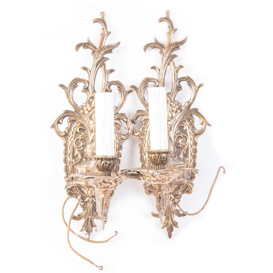 Vintage Rococo Inspired Brass Wall Sconces