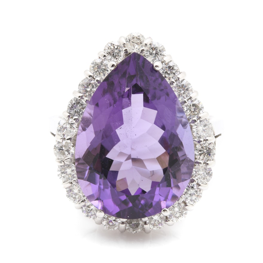 14K White Gold 9.70 CT Amethyst and 0.99 CTW Diamond Cocktail Ring