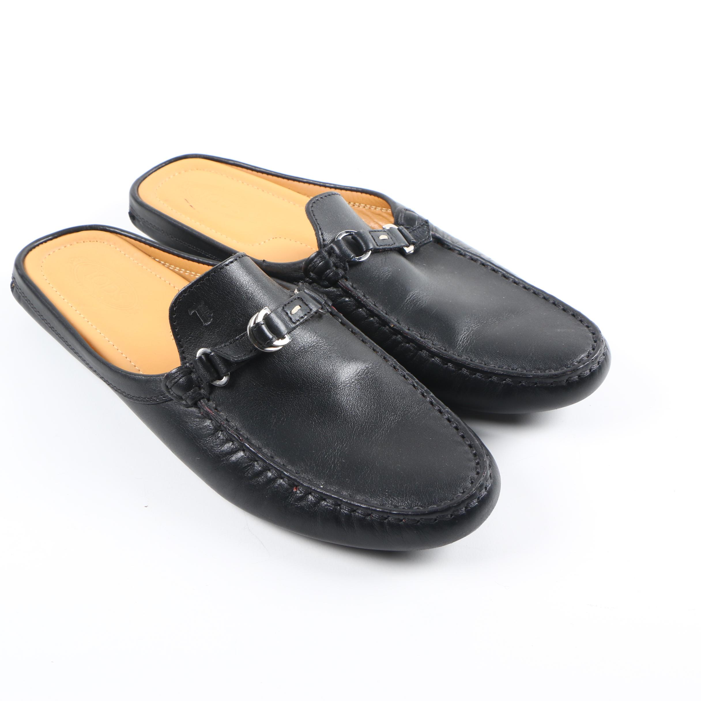 Tod's Black Leather Driving Mules