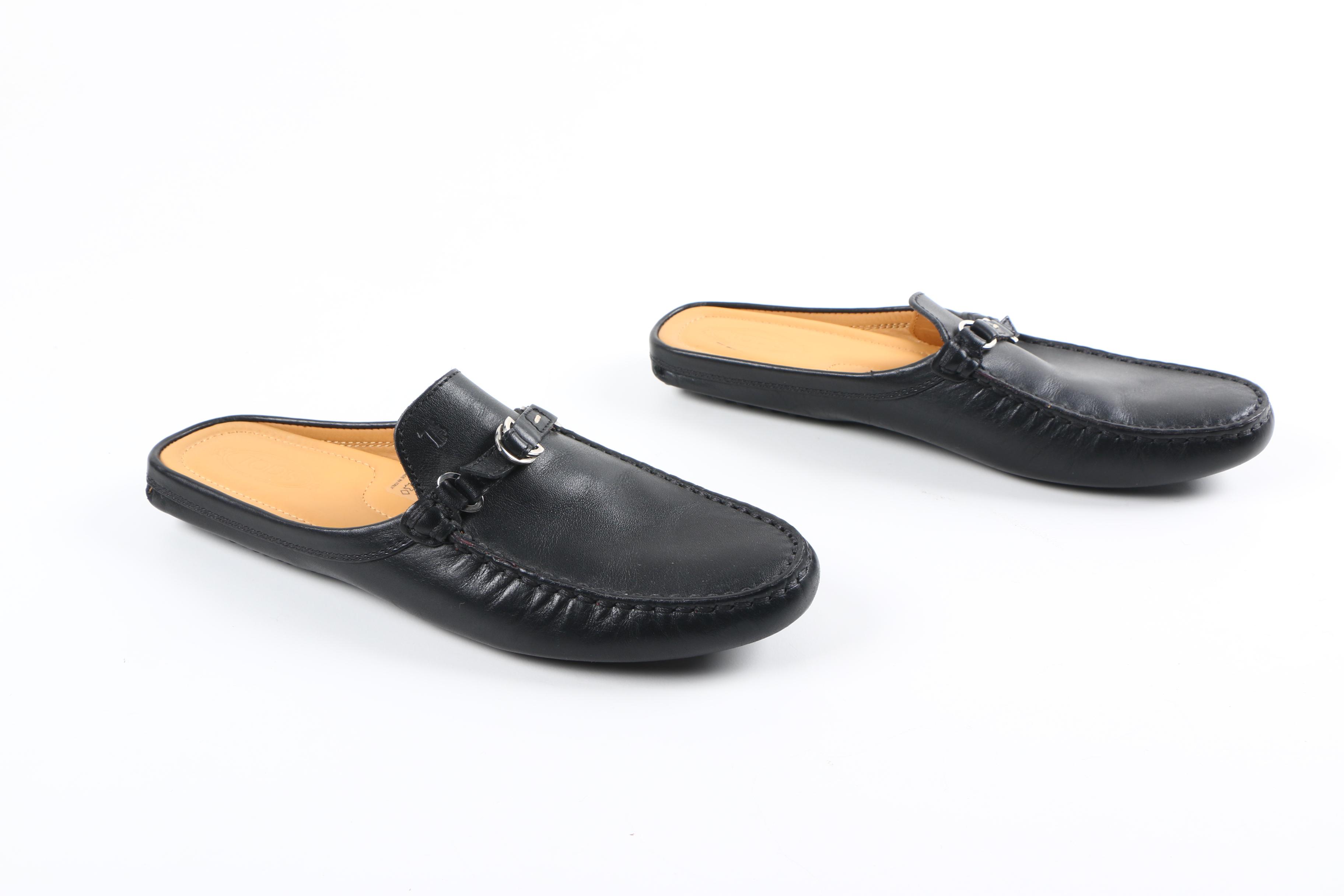 Tod's Black Leather Driving Mules