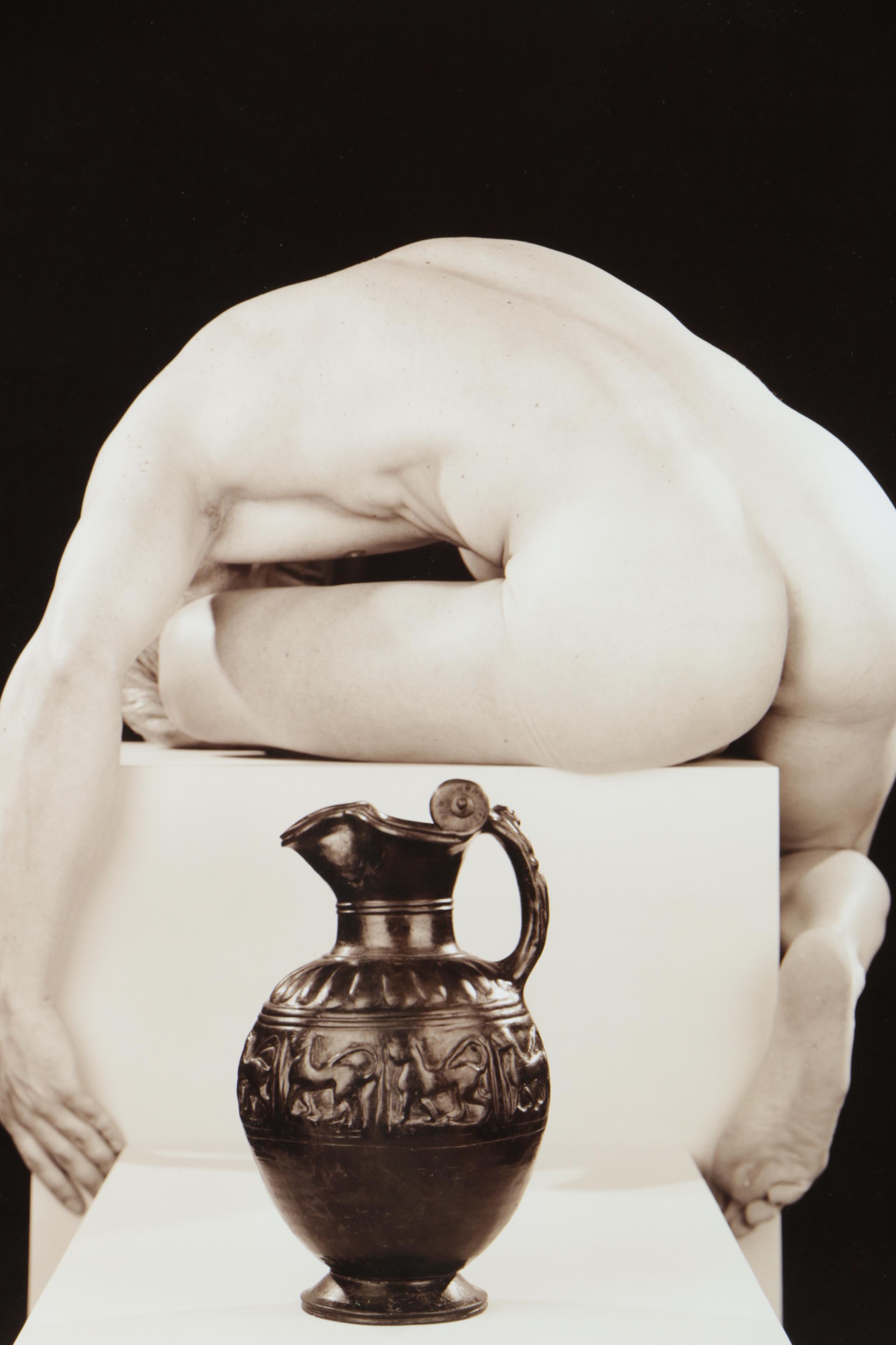Len Prince Gelatin-Silver Photograph Contorted Male Nude Figure With Vase