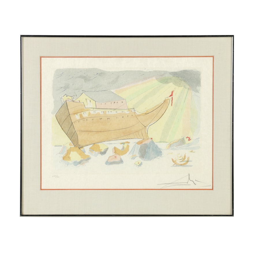 Salvador Dali Limited Edition Engraving with Color on Arches Paper  "Noah's Ark"