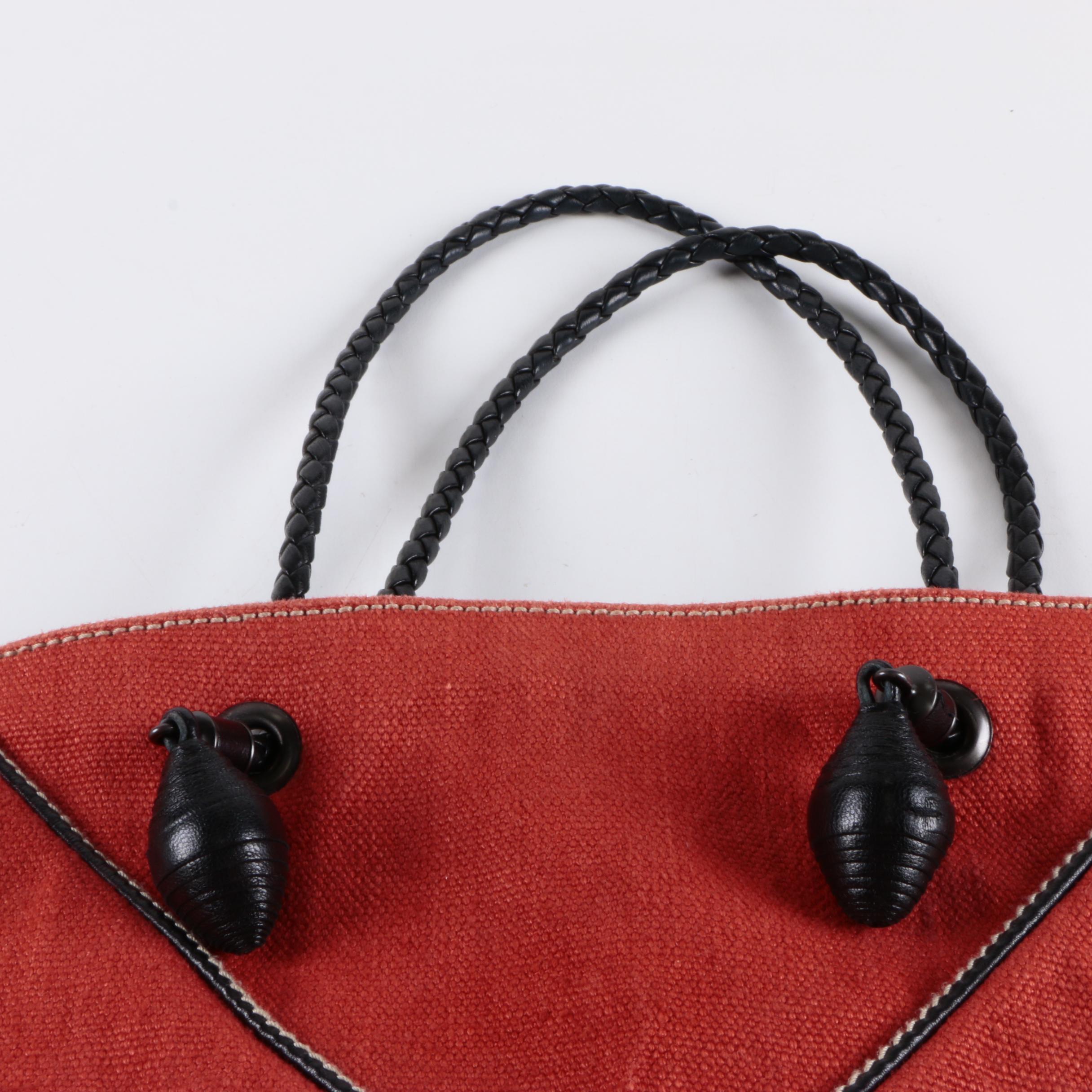 Bottega Venneta Red Canvas Tote with Leather Trim