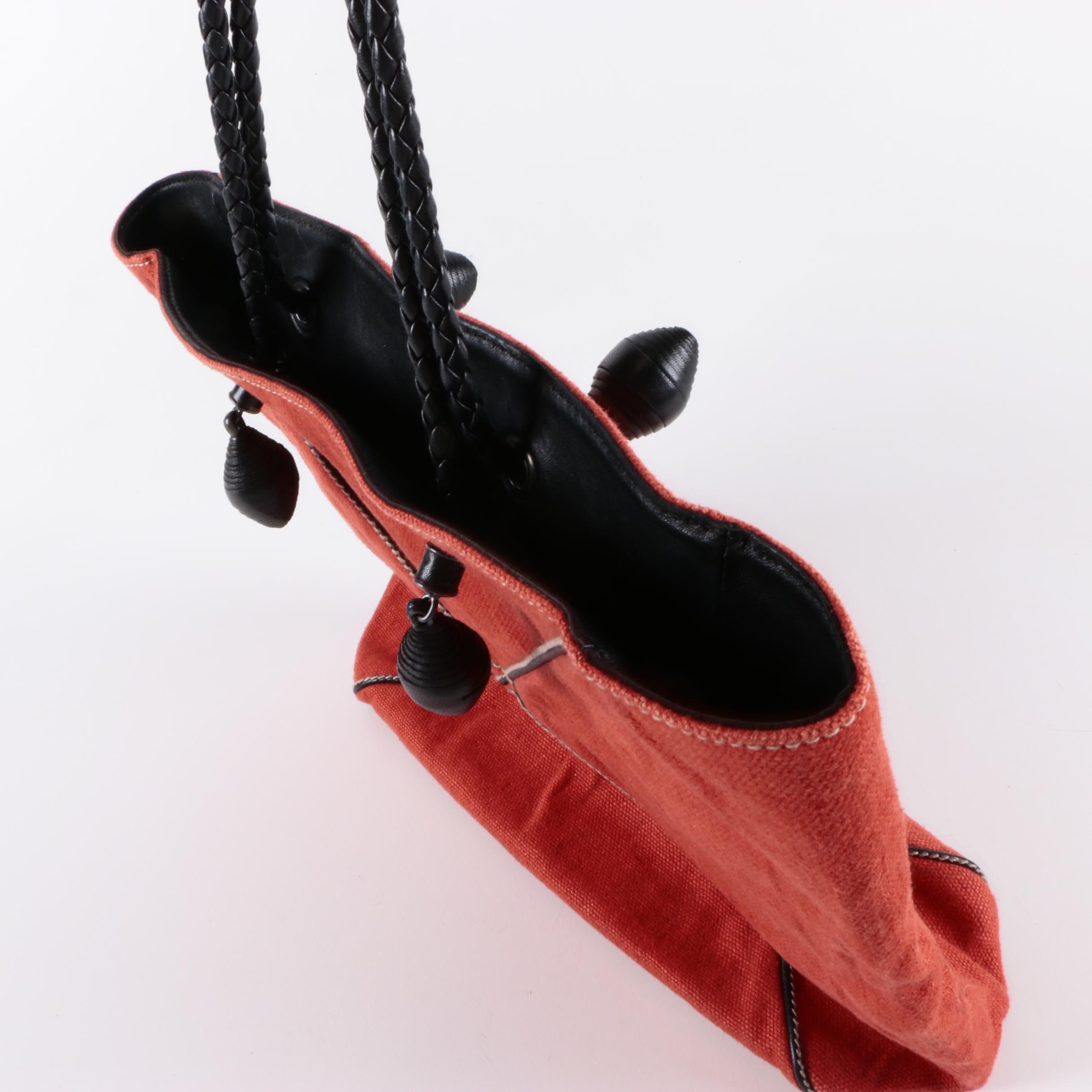 Bottega Venneta Red Canvas Tote with Leather Trim