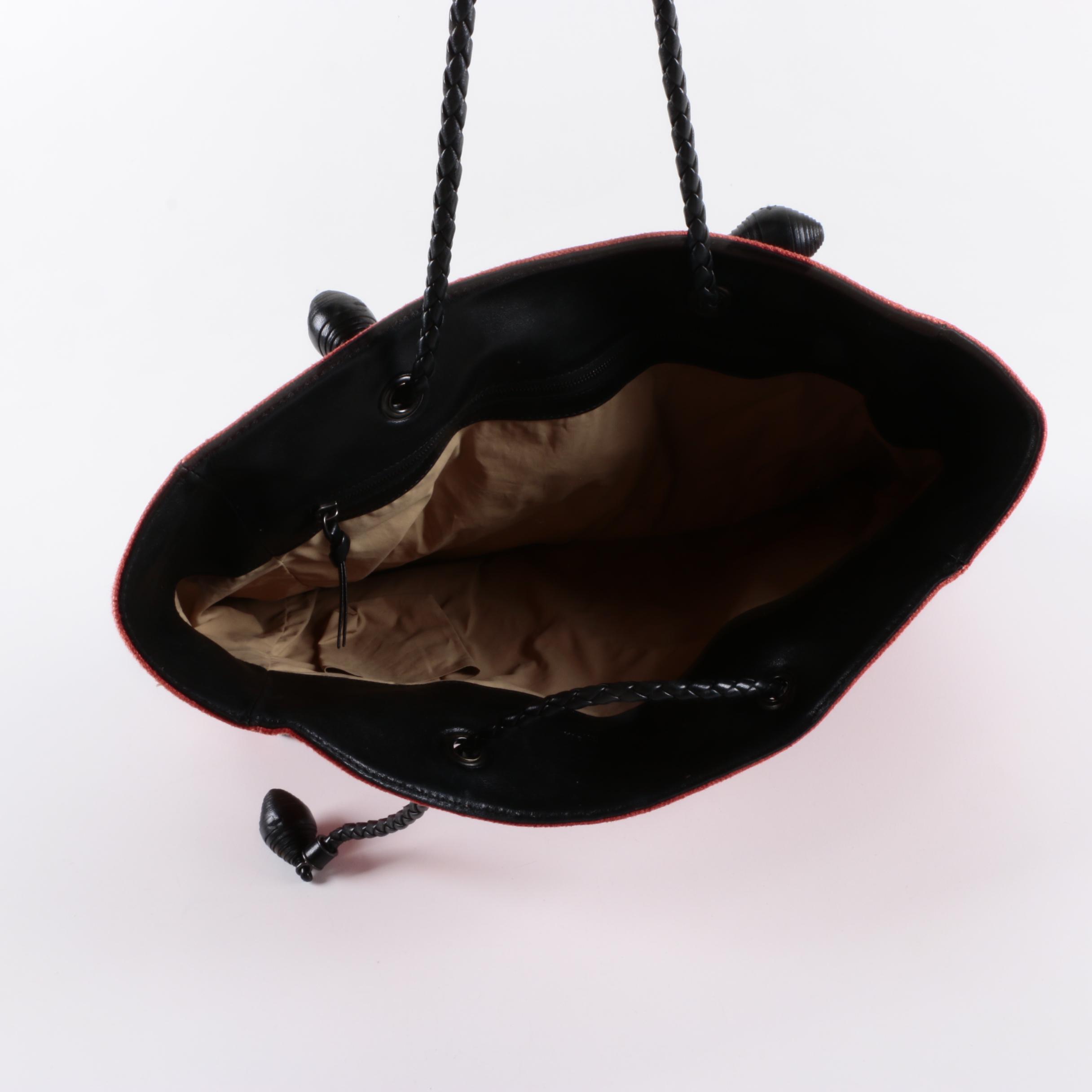 Bottega Venneta Red Canvas Tote with Leather Trim
