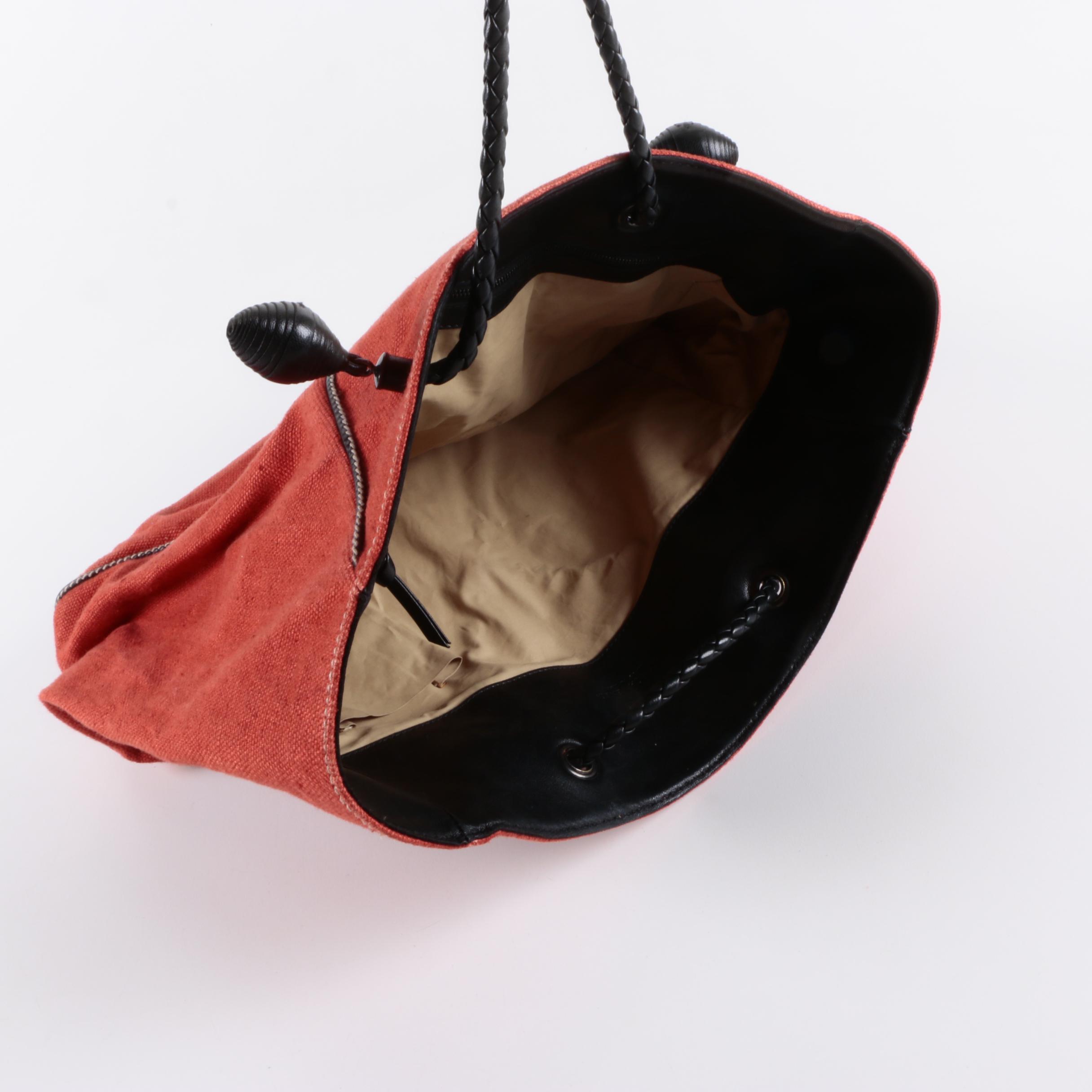 Bottega Venneta Red Canvas Tote with Leather Trim