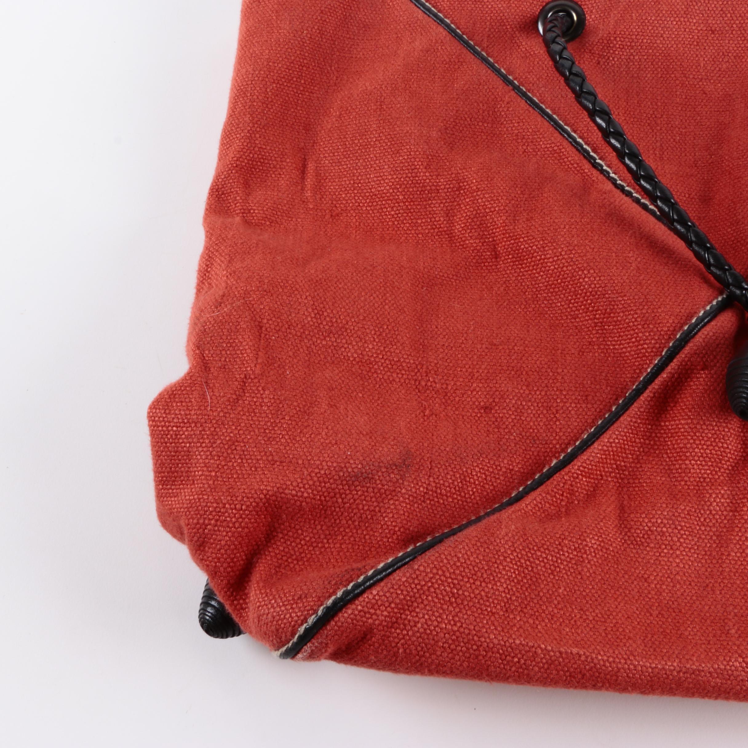 Bottega Venneta Red Canvas Tote with Leather Trim