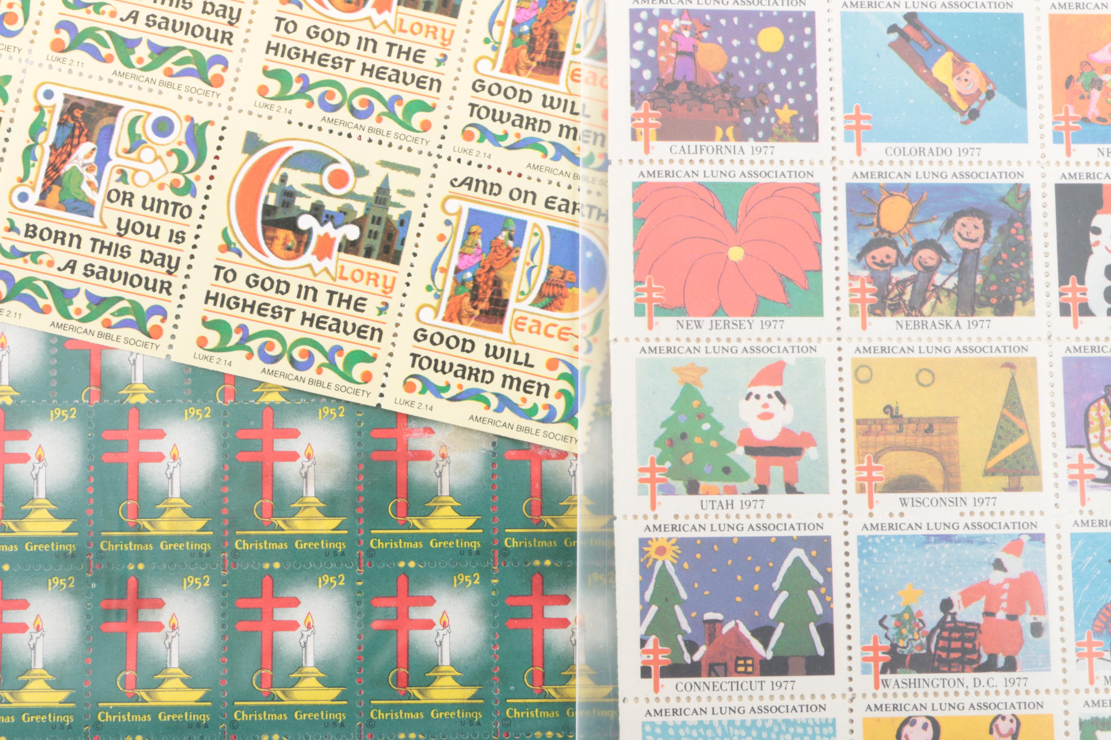 Collection of Christmas Seals Sheets With Dates Ranges From 1944 To 1978