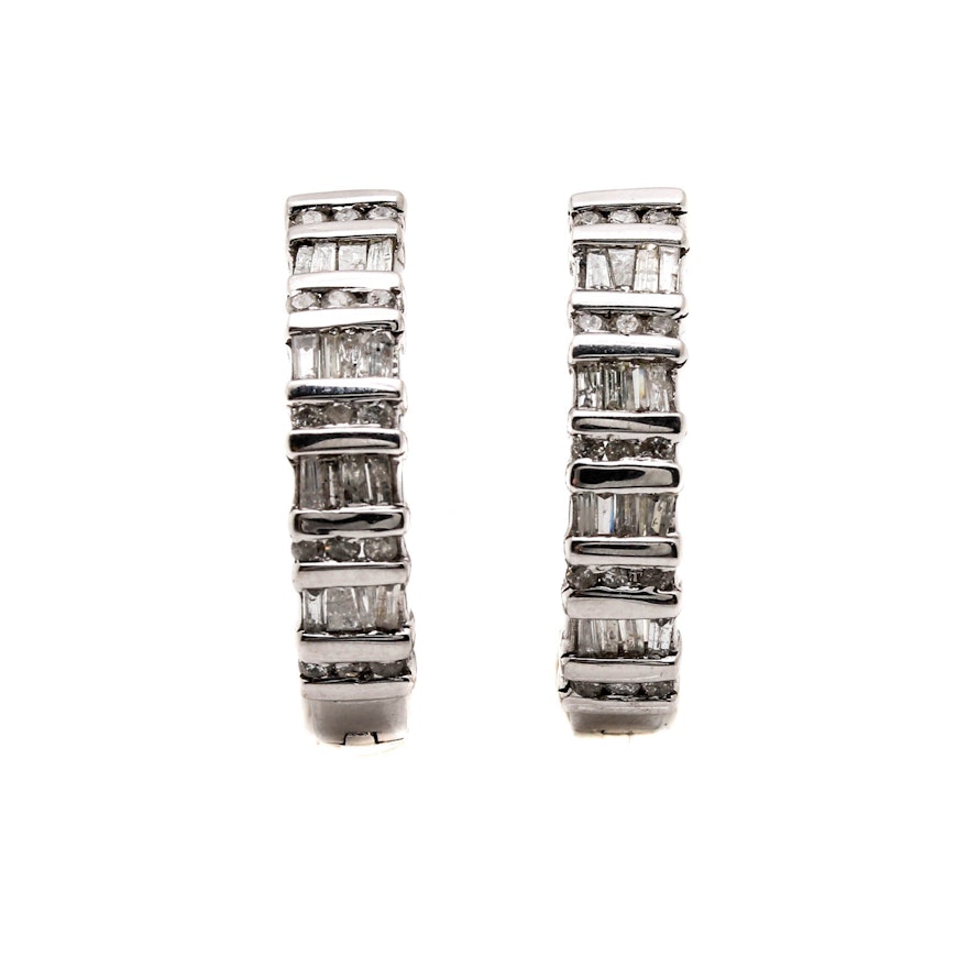 10K White Gold 1.09 CTW Diamond Huggie Earrings