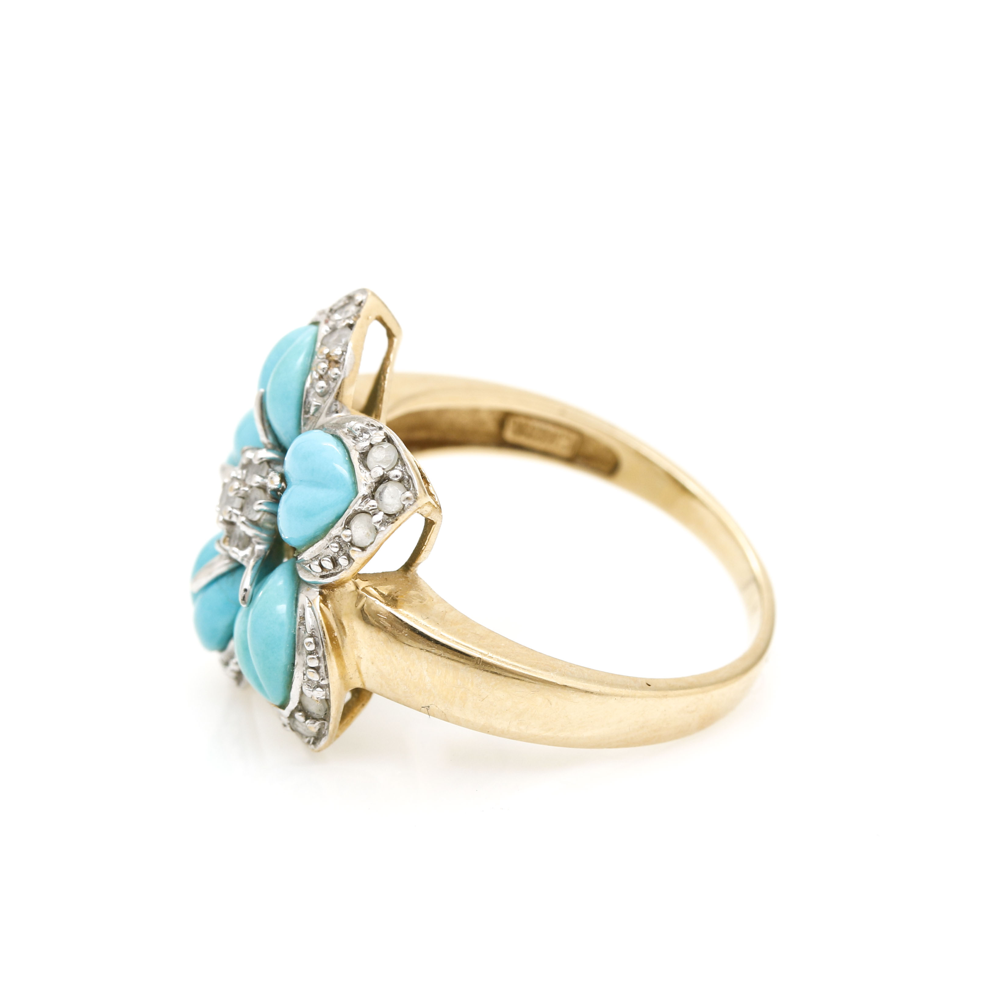 14K Yellow Gold Turquoise and White Spinel Petal Ring