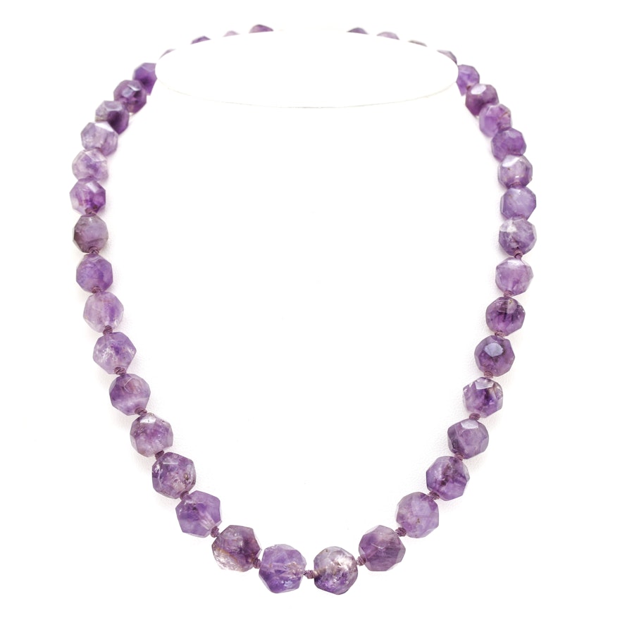14K Yellow Gold Faceted Amethyst Bead Necklace
