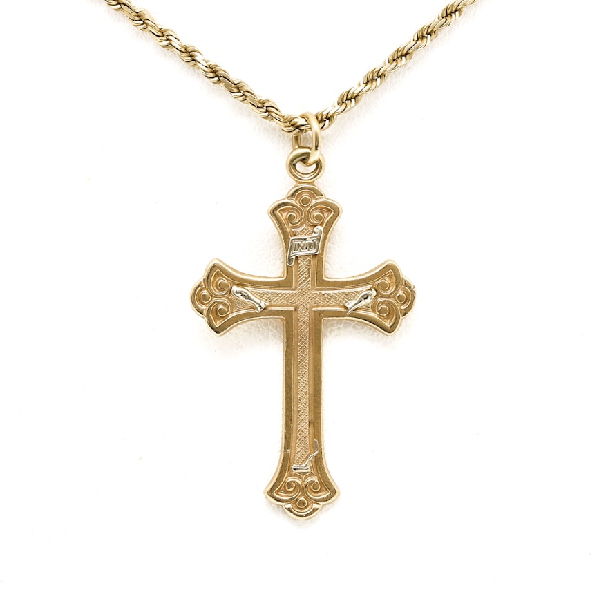 14K Yellow Gold Cross Pendant Necklace