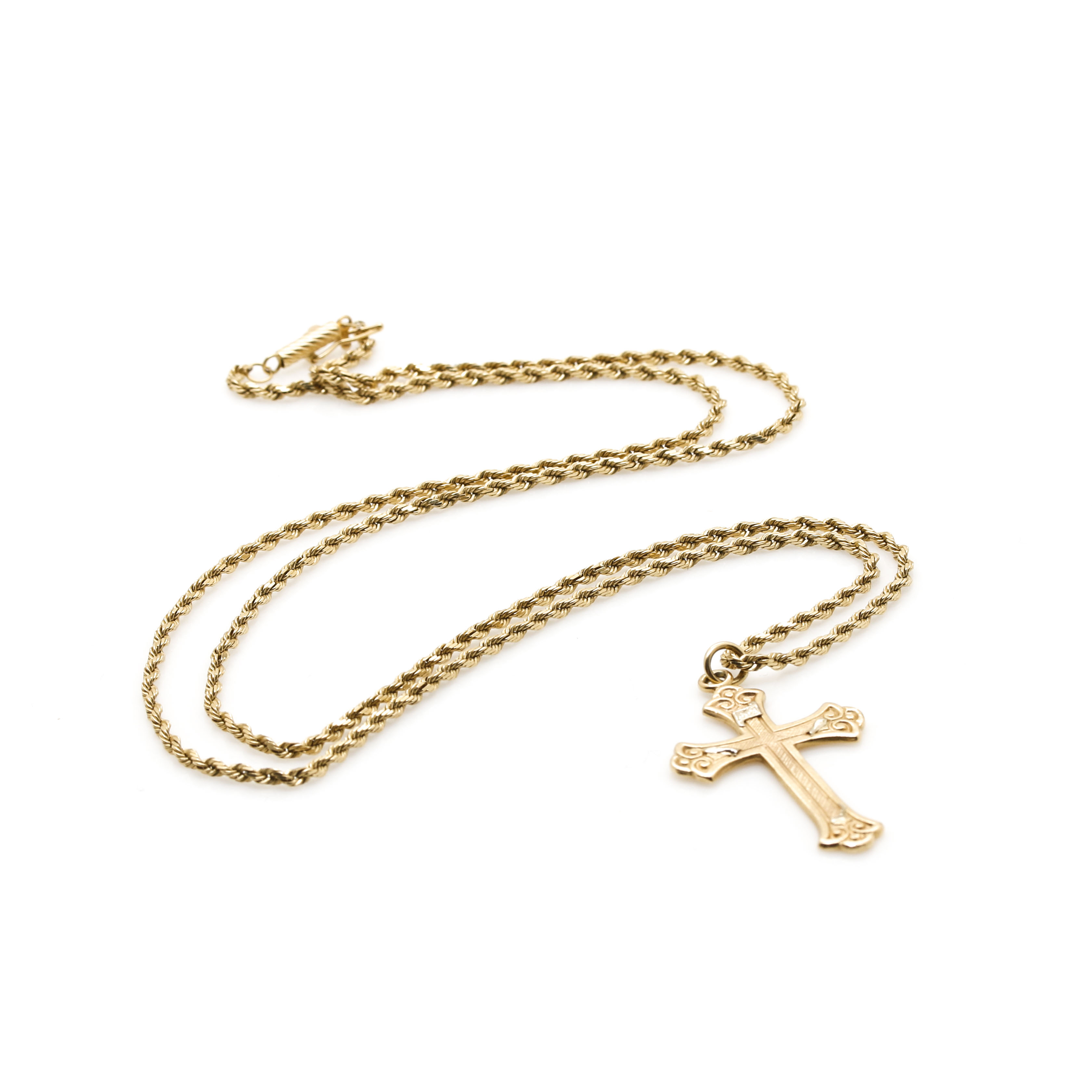 14K Yellow Gold Cross Pendant Necklace