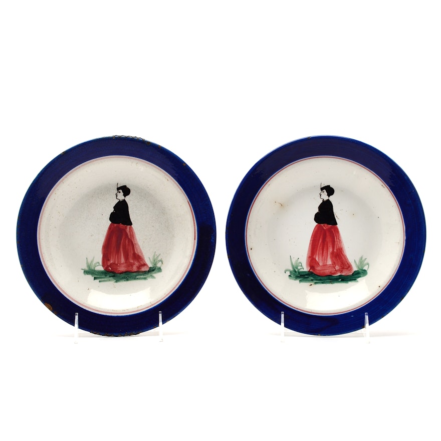Matching French Hand-Painted Faïence Plates