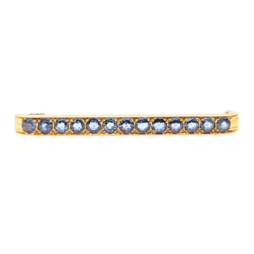 18K Yellow Gold Untreated 3.90 CTW Sapphire Brooch with 14K Stem