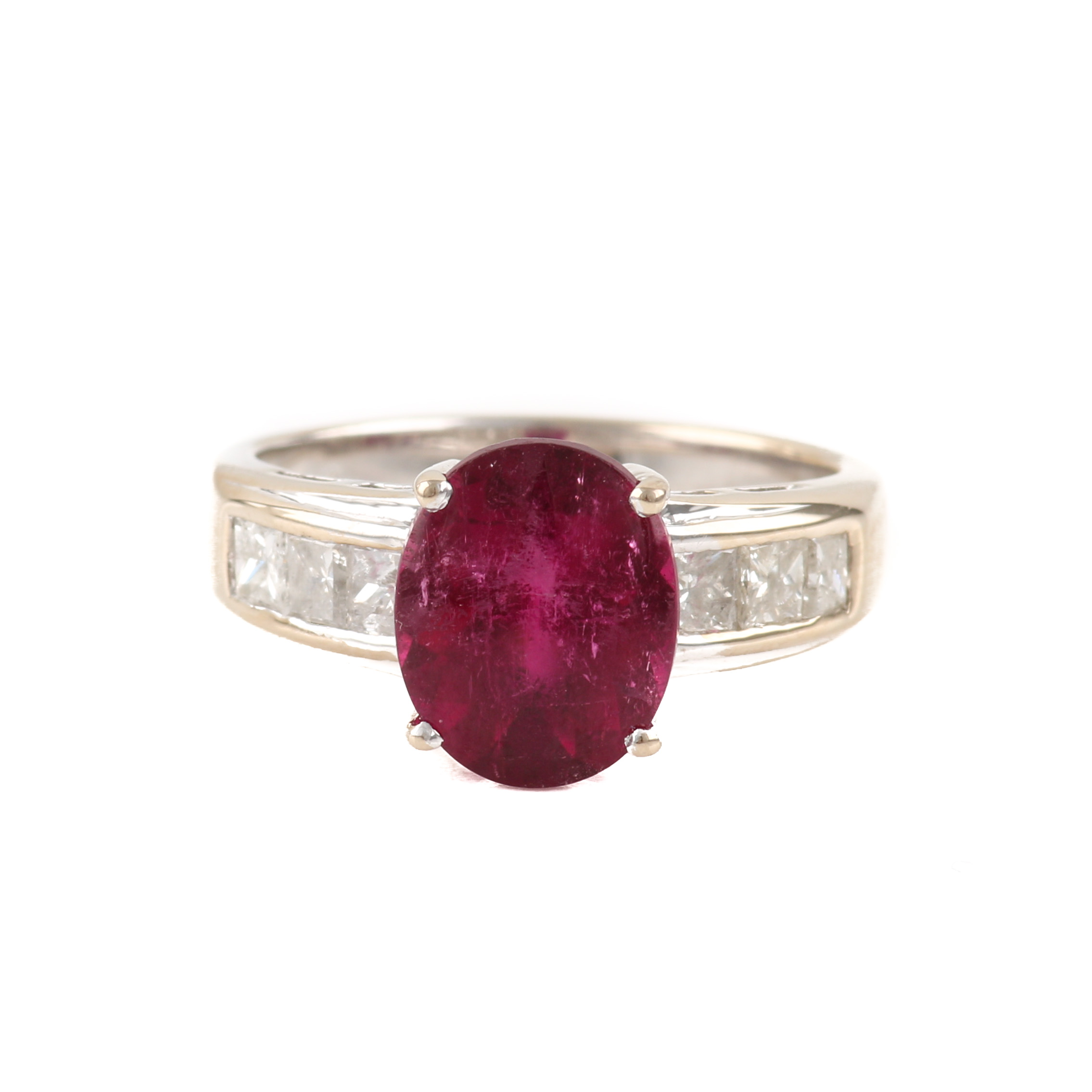 18K Yellow Gold 3.22 CT Pink Tourmaline and Diamond Ring
