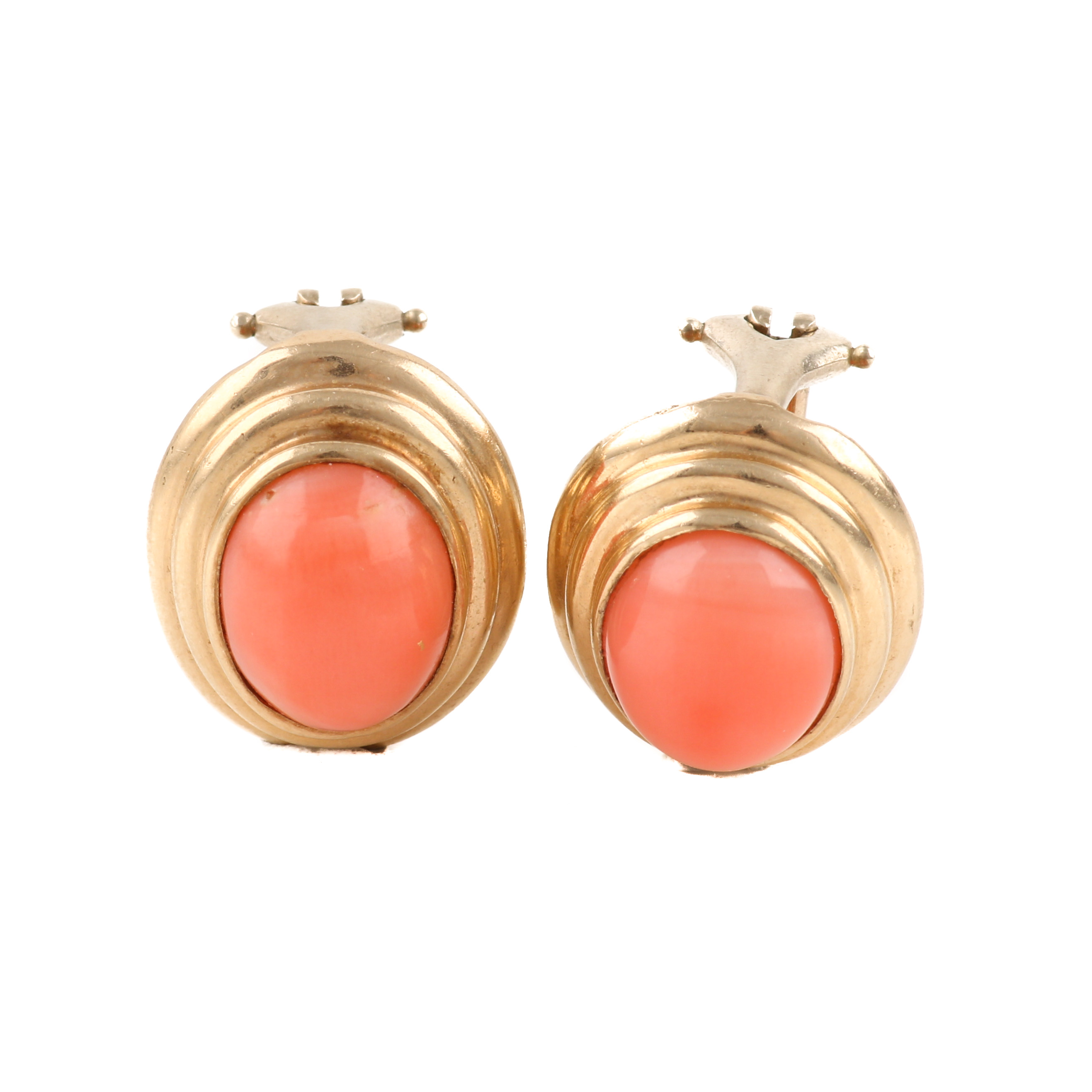 14K Yellow Gold Coral Drop Earrings