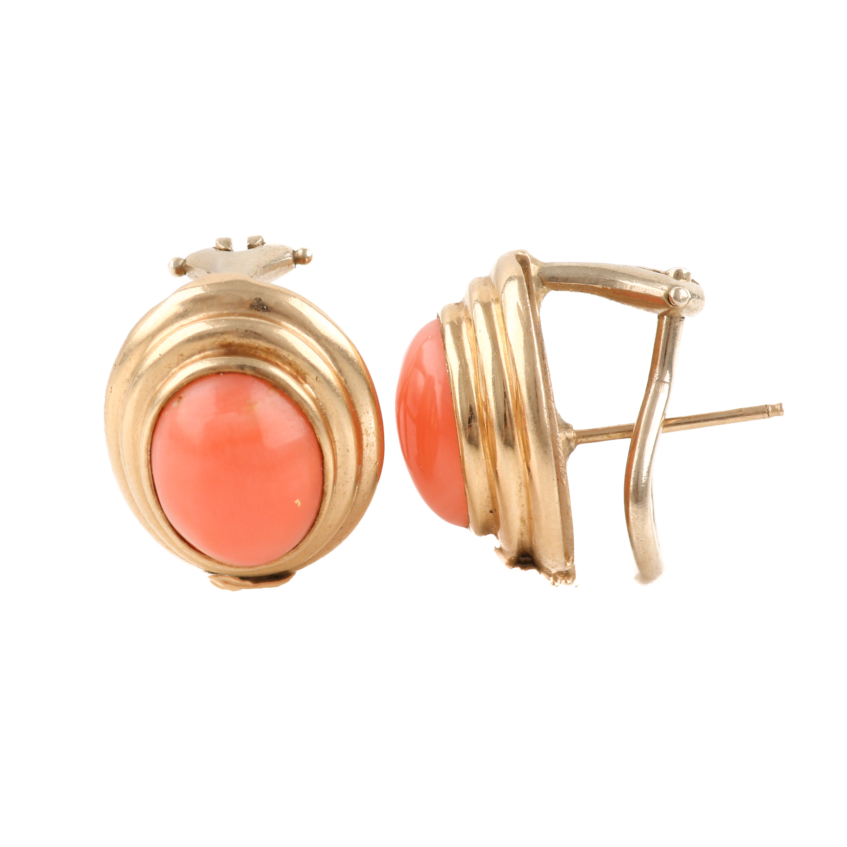 14K Yellow Gold Coral Drop Earrings