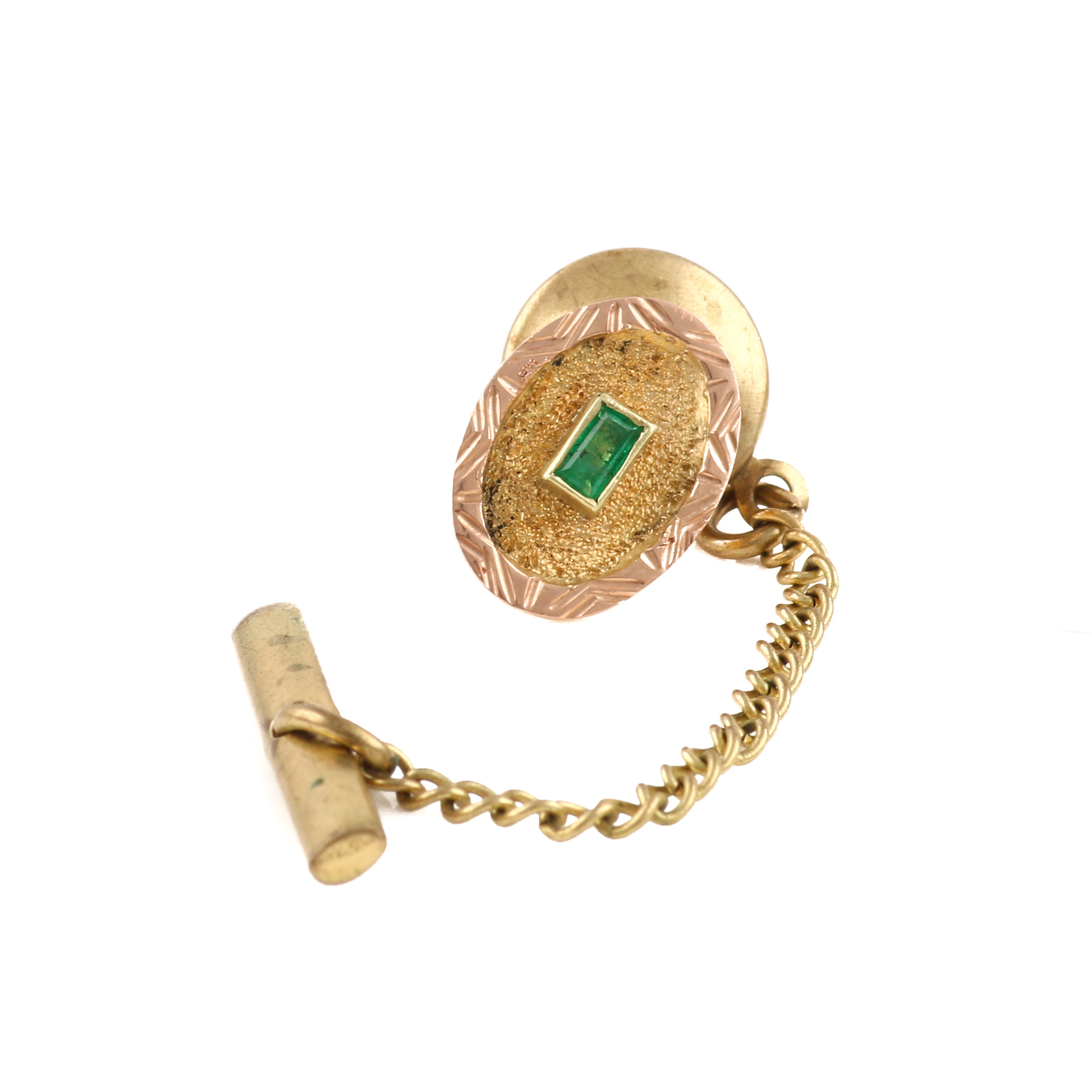 Vintage 18K Yellow and Rose Gold Emerald Tie Tac