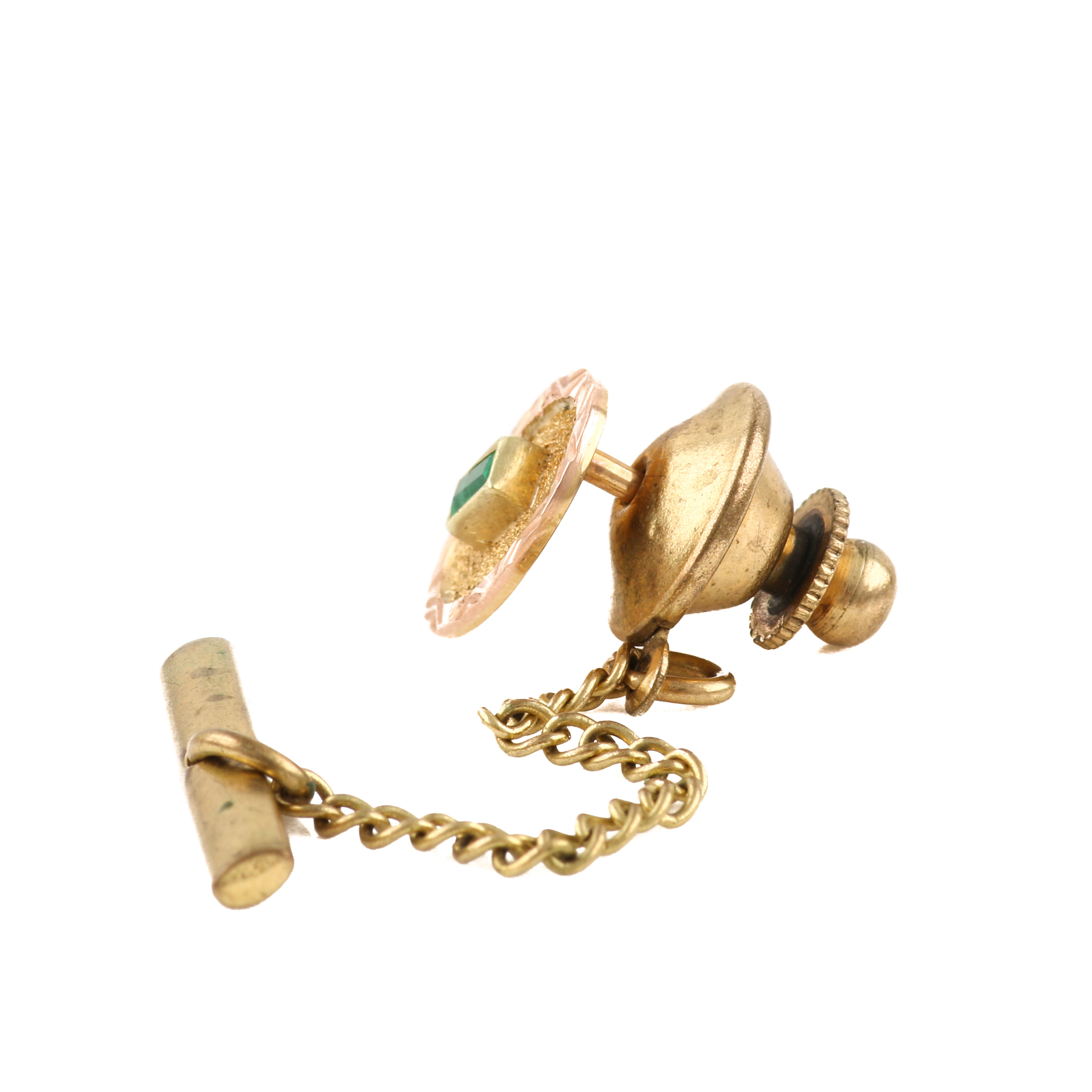 Vintage 18K Yellow and Rose Gold Emerald Tie Tac
