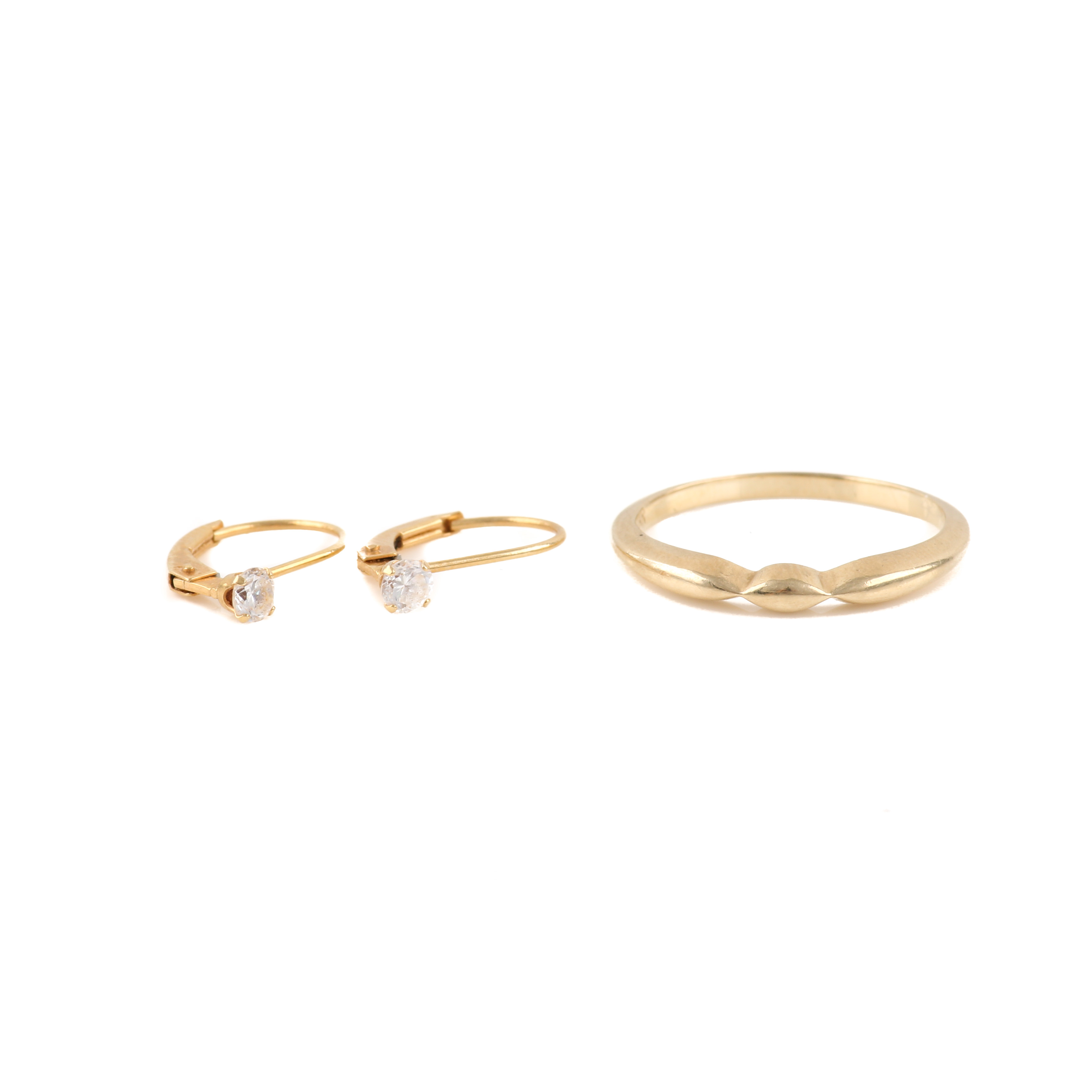 14K Yellow Gold Ring and Cubic Zirconia Earrings