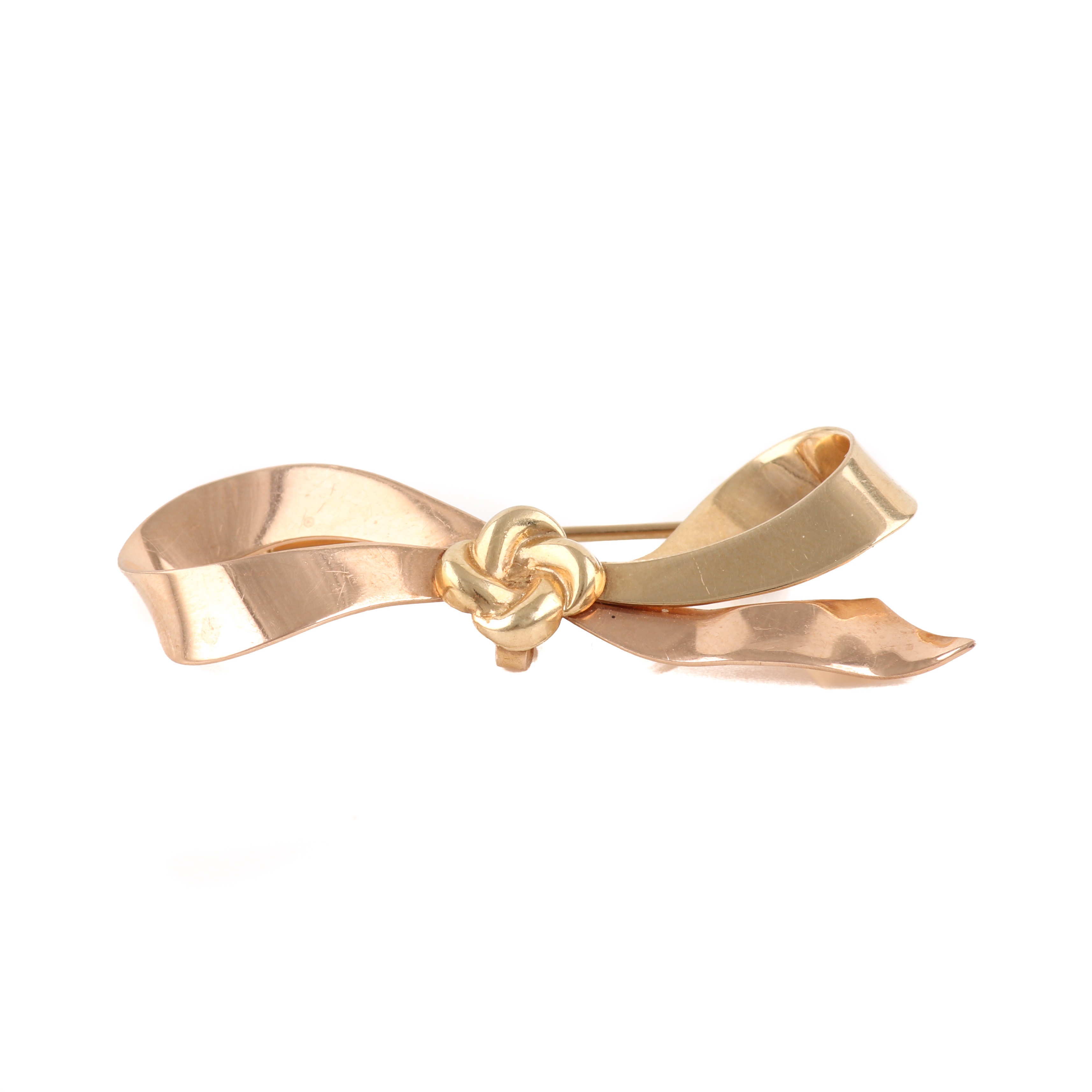 14K Yellow and Rose Gold Bow Brooch