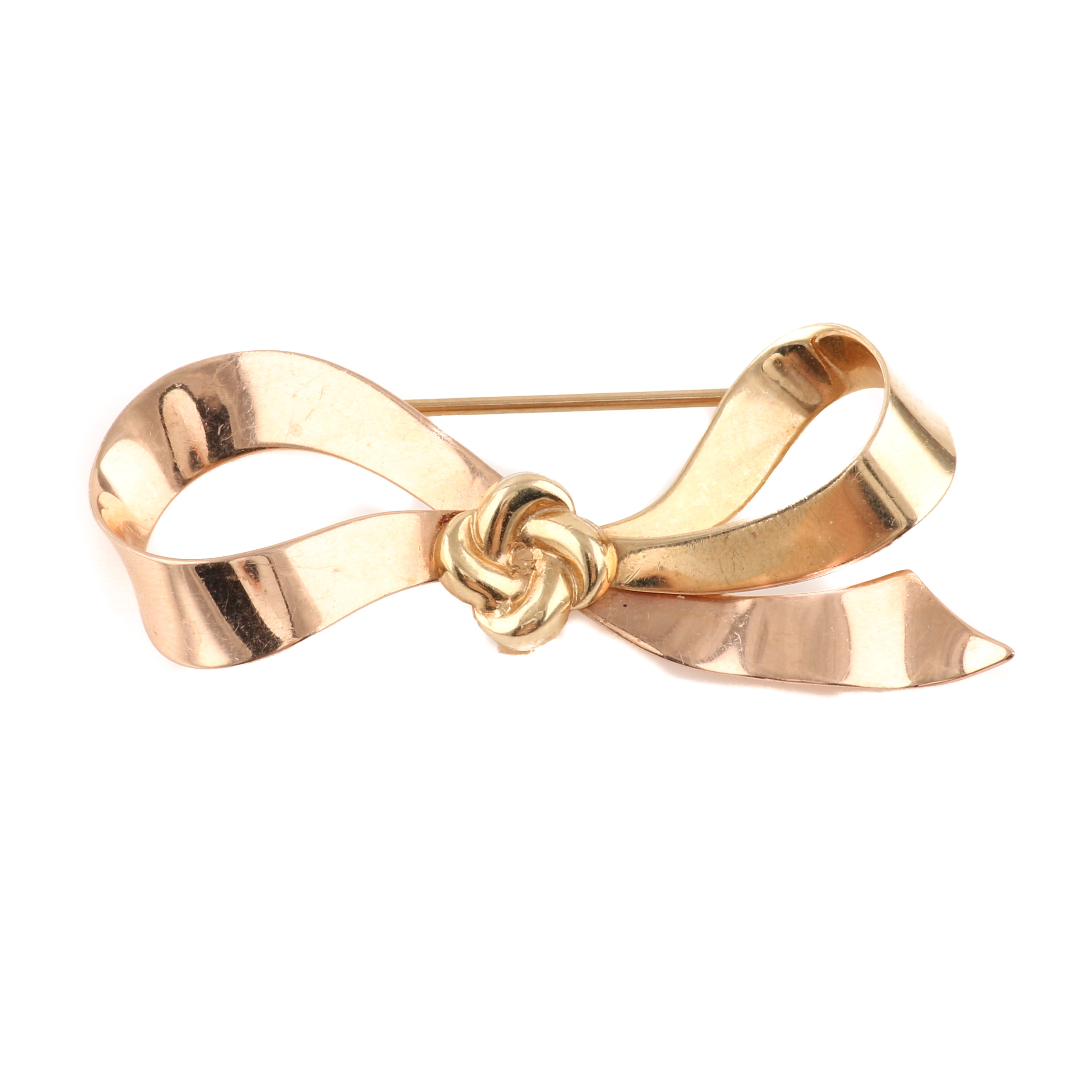 14K Yellow and Rose Gold Bow Brooch