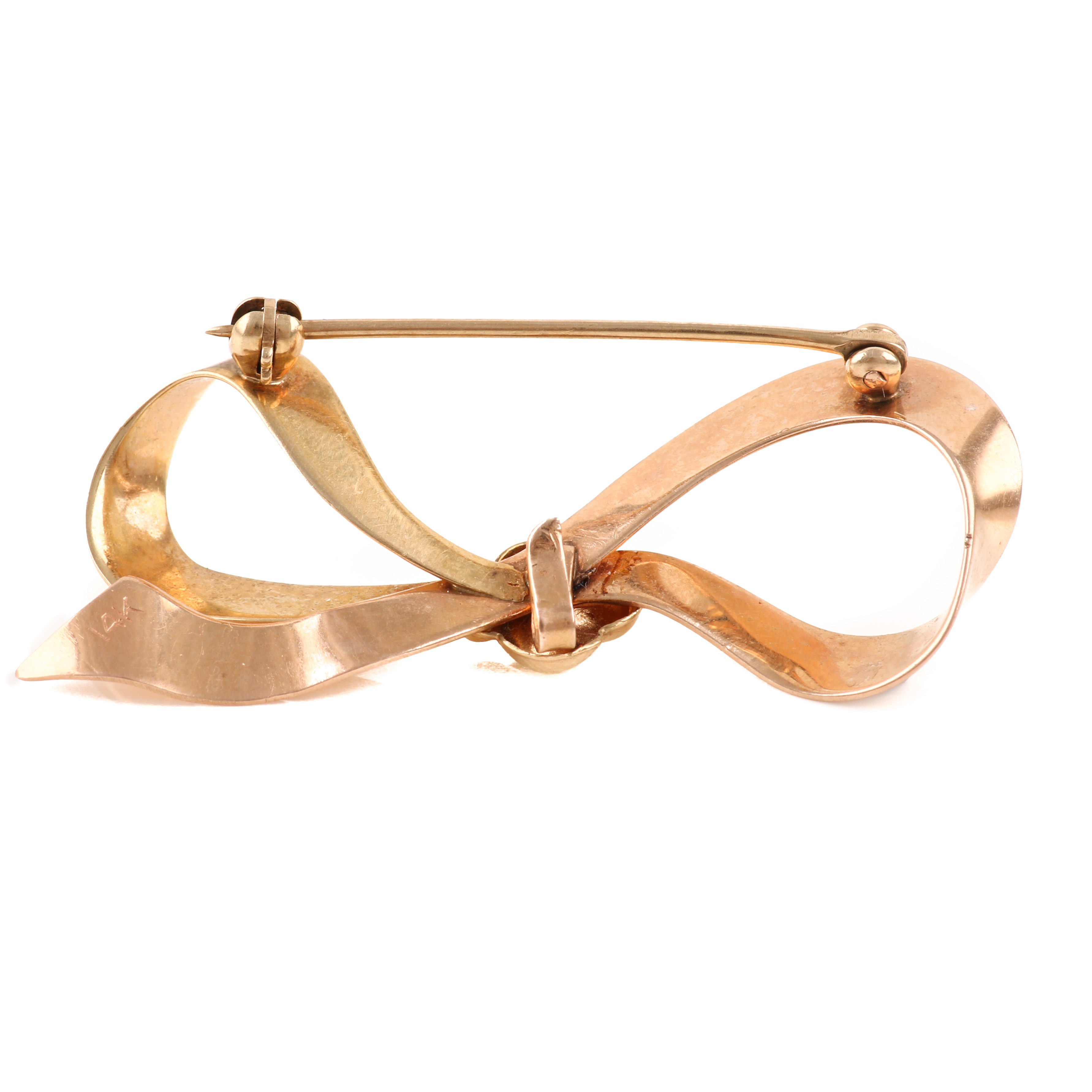 14K Yellow and Rose Gold Bow Brooch