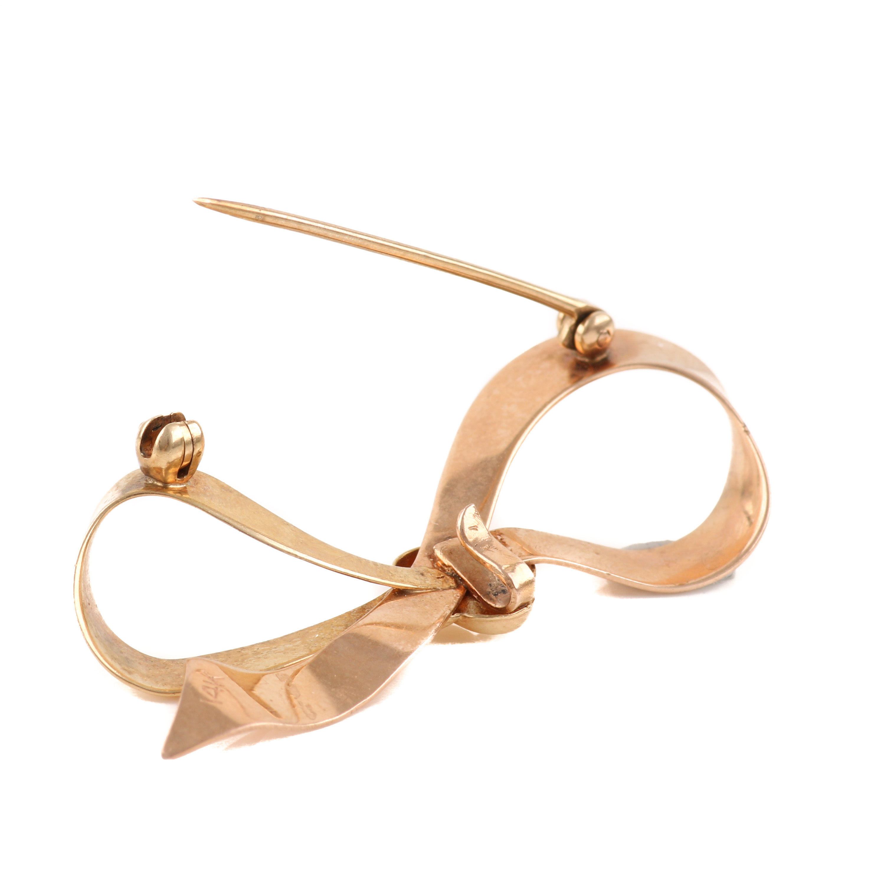 14K Yellow and Rose Gold Bow Brooch