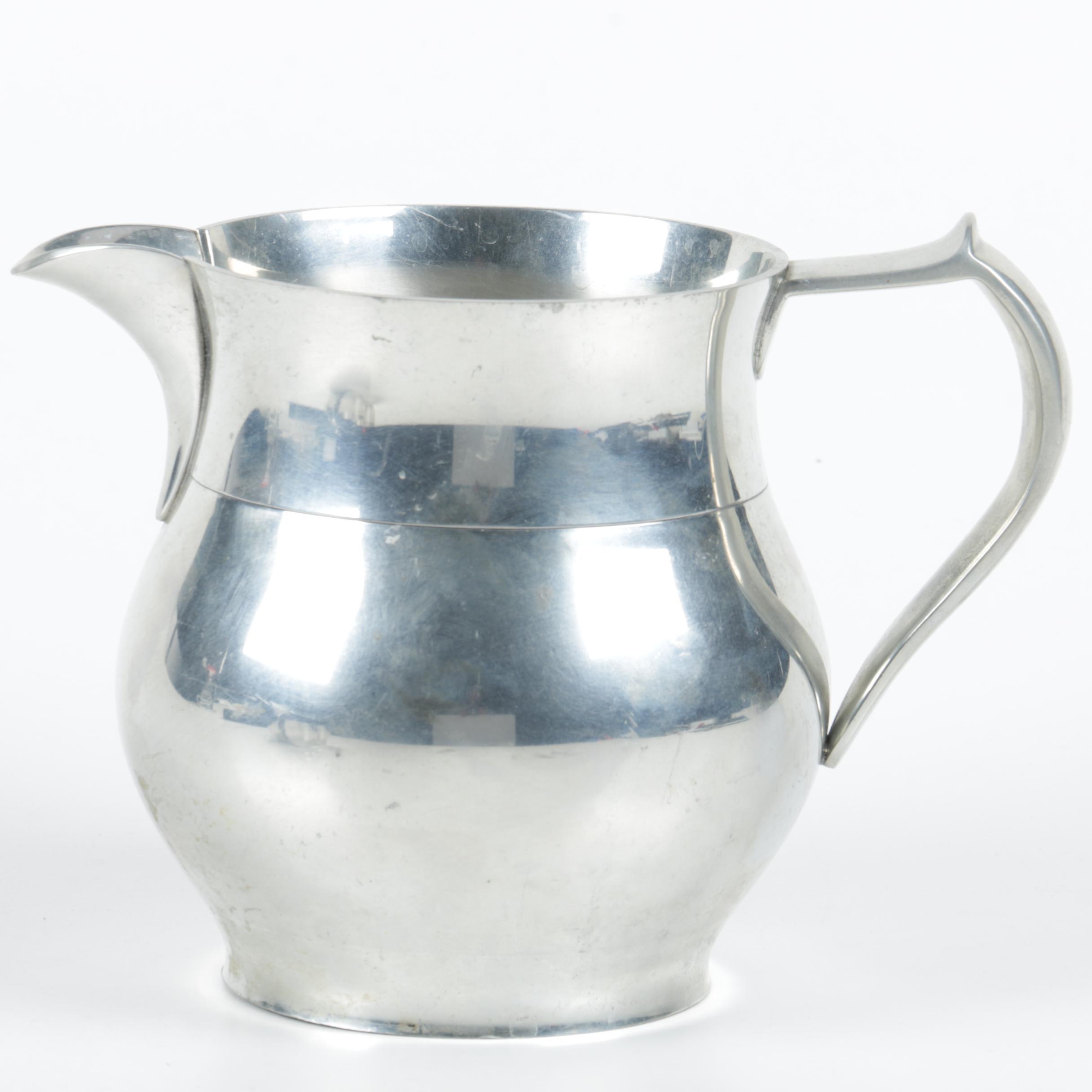 Stieff Pewter Arts and Crafts Style Pitcher and "Jefferson" Cups