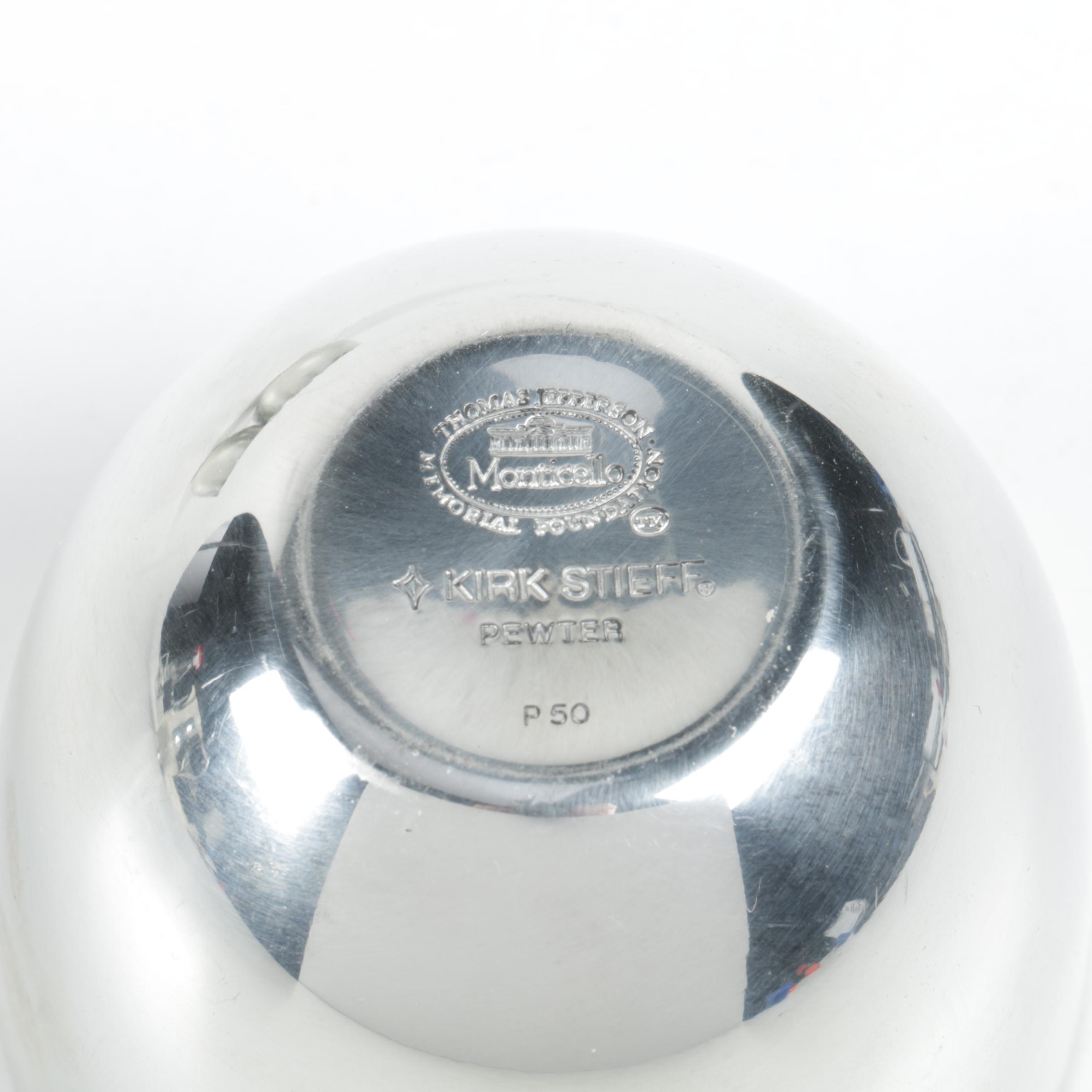 Stieff Pewter Arts and Crafts Style Pitcher and "Jefferson" Cups