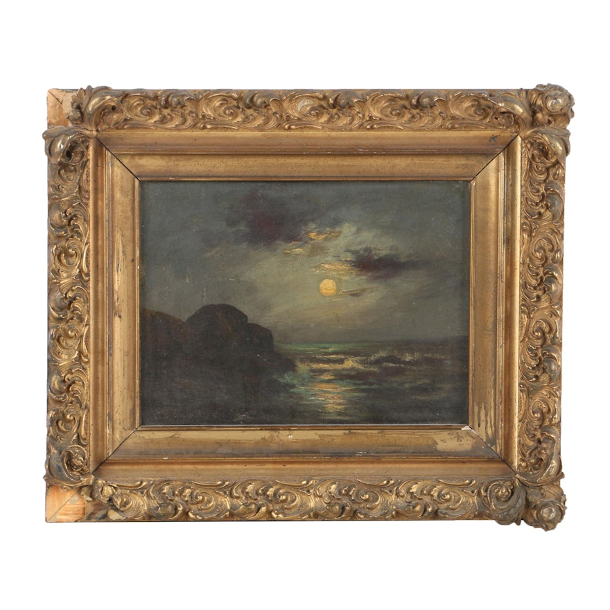 Antique Nocturne Seascape Oil Painting on Canvas