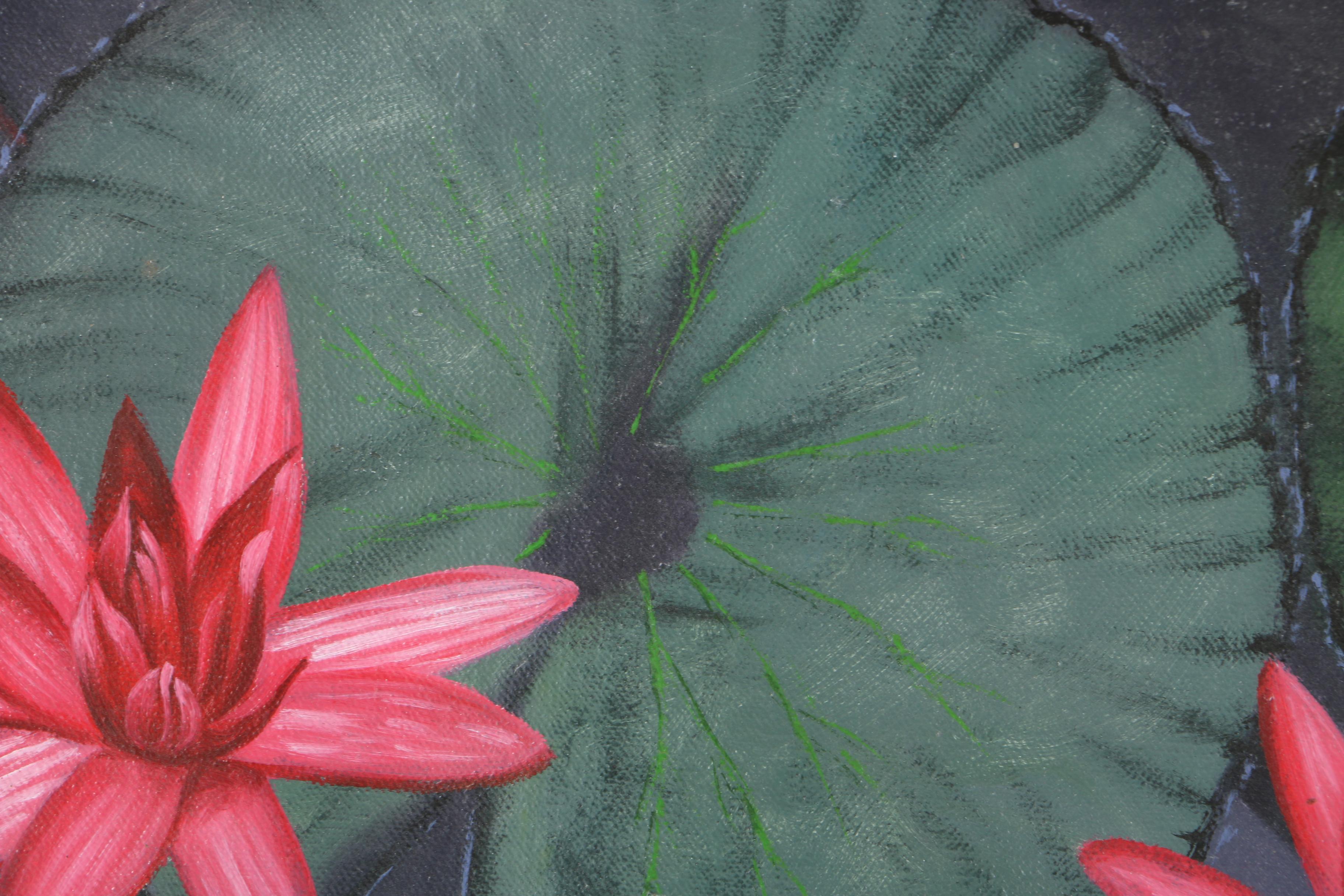 N. Cunan Oil Painting on Canvas of Waterlilies