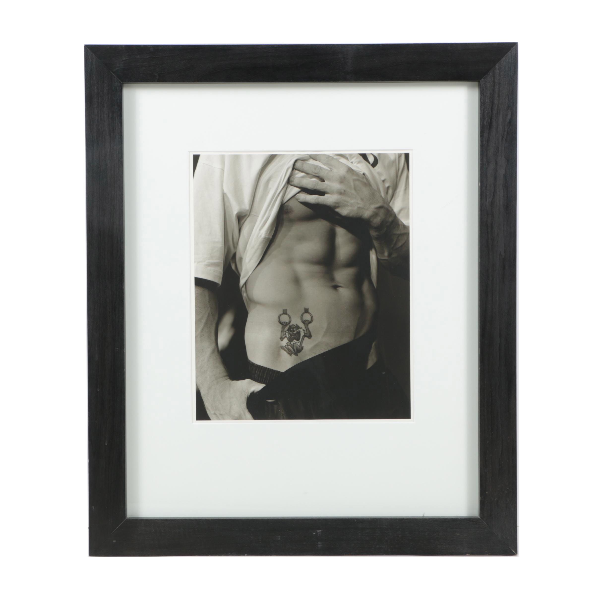 Gelatin-Silver Photograph Male Torso with Tazmanian Devil Tattoo