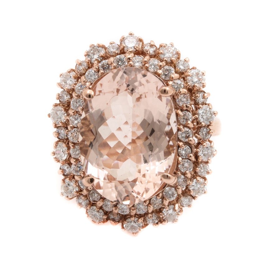 14K Rose Gold 8.33 CT Morganite and 1.69 CTW Diamond Cocktail Ring