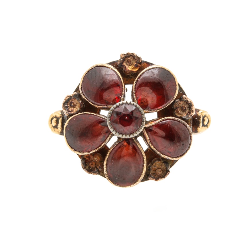 Early 20th Century Ostby and Barton 10K Yellow Gold Garnet Ring