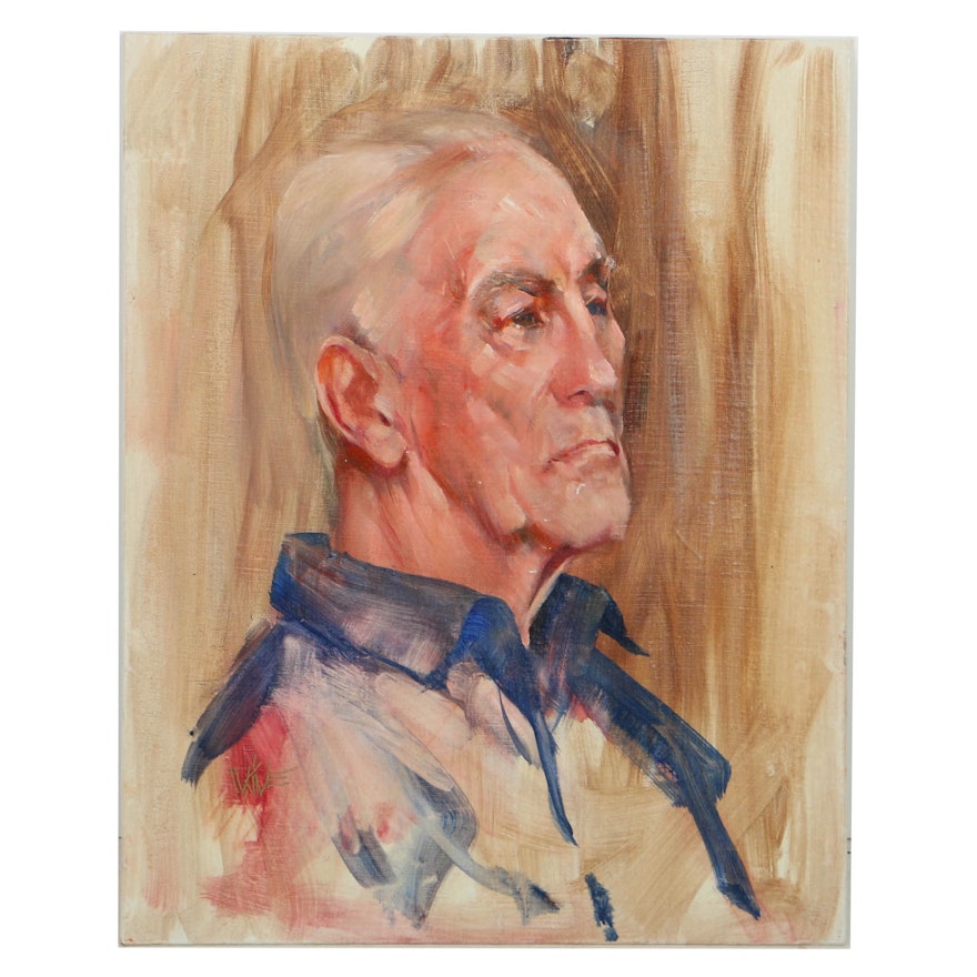Wesley Kime Oil Portrait on Canvas Board of Older Gentleman