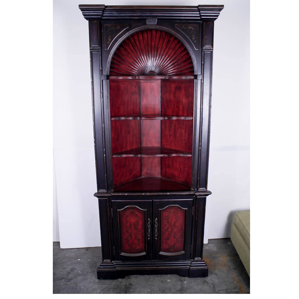 Colonial Style Shell Carved Painted Corner Cabinet by Hooker Furniture