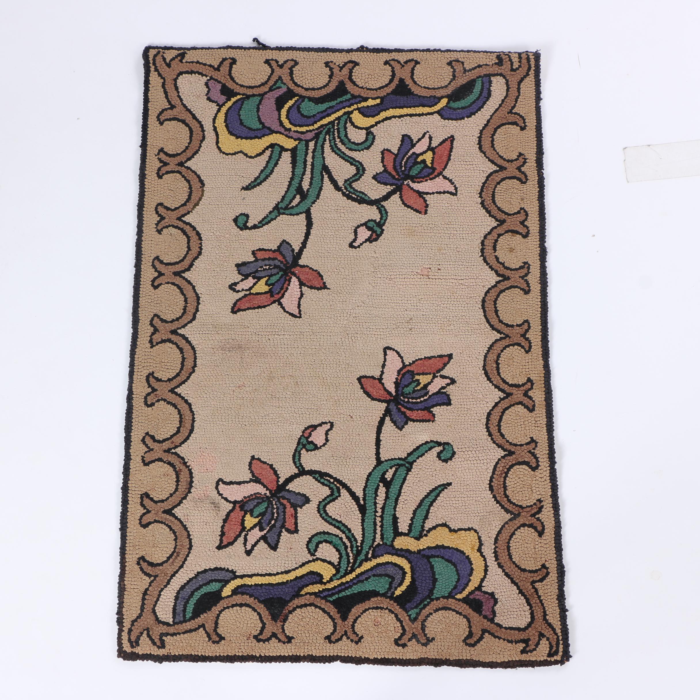 PRIORITY-Vintage Hooked "Flower of Life" Accent Rug