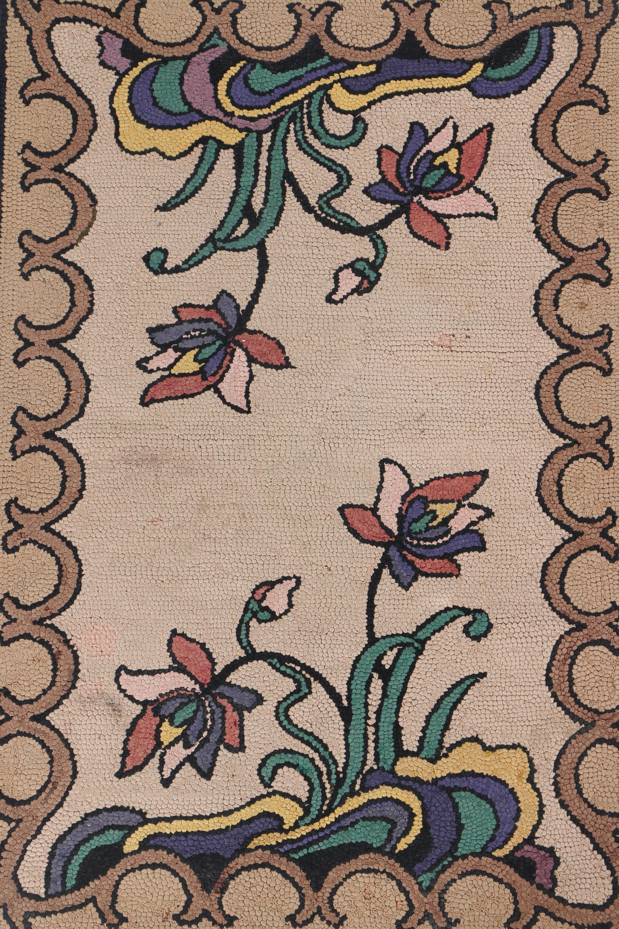 PRIORITY-Vintage Hooked "Flower of Life" Accent Rug