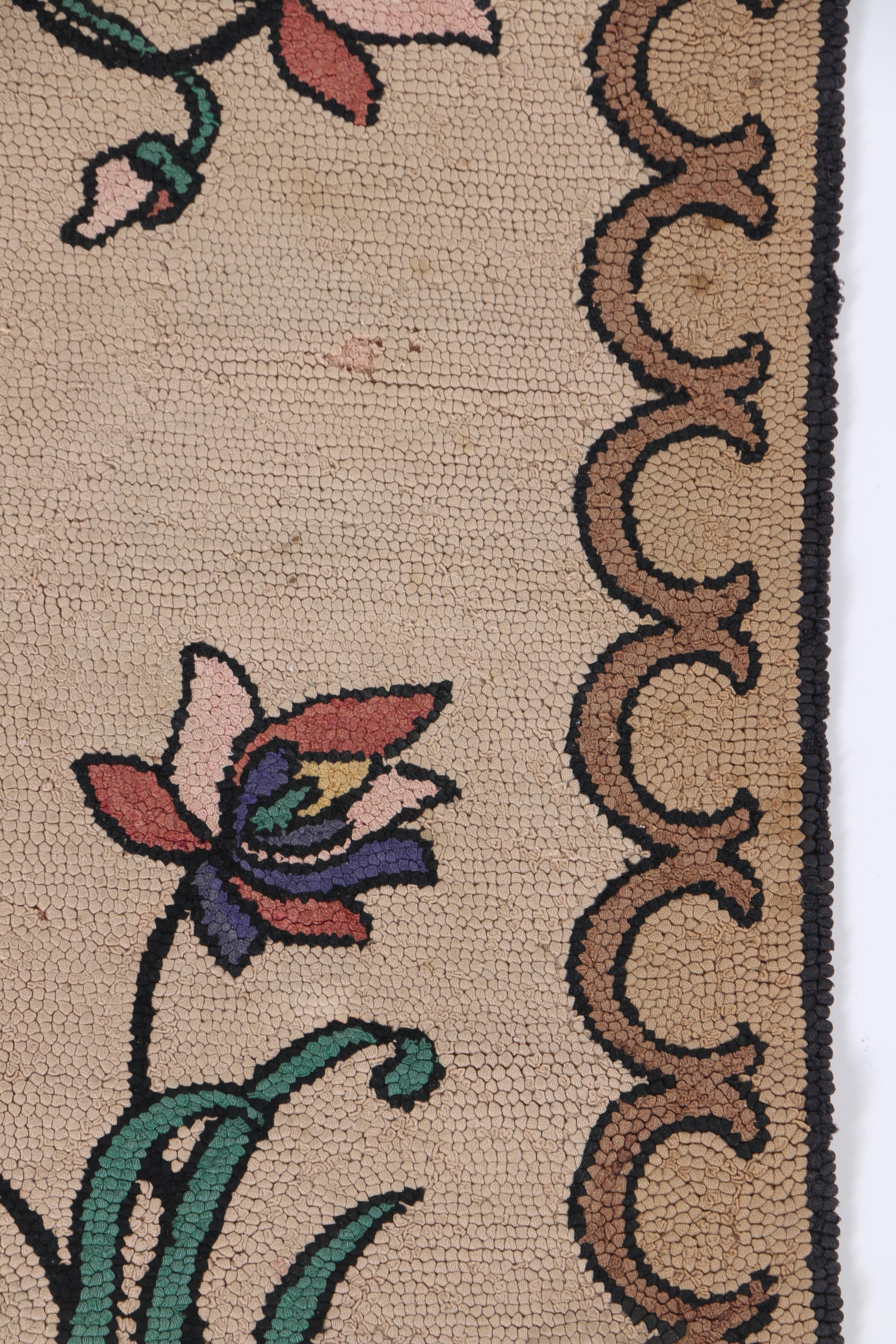 PRIORITY-Vintage Hooked "Flower of Life" Accent Rug